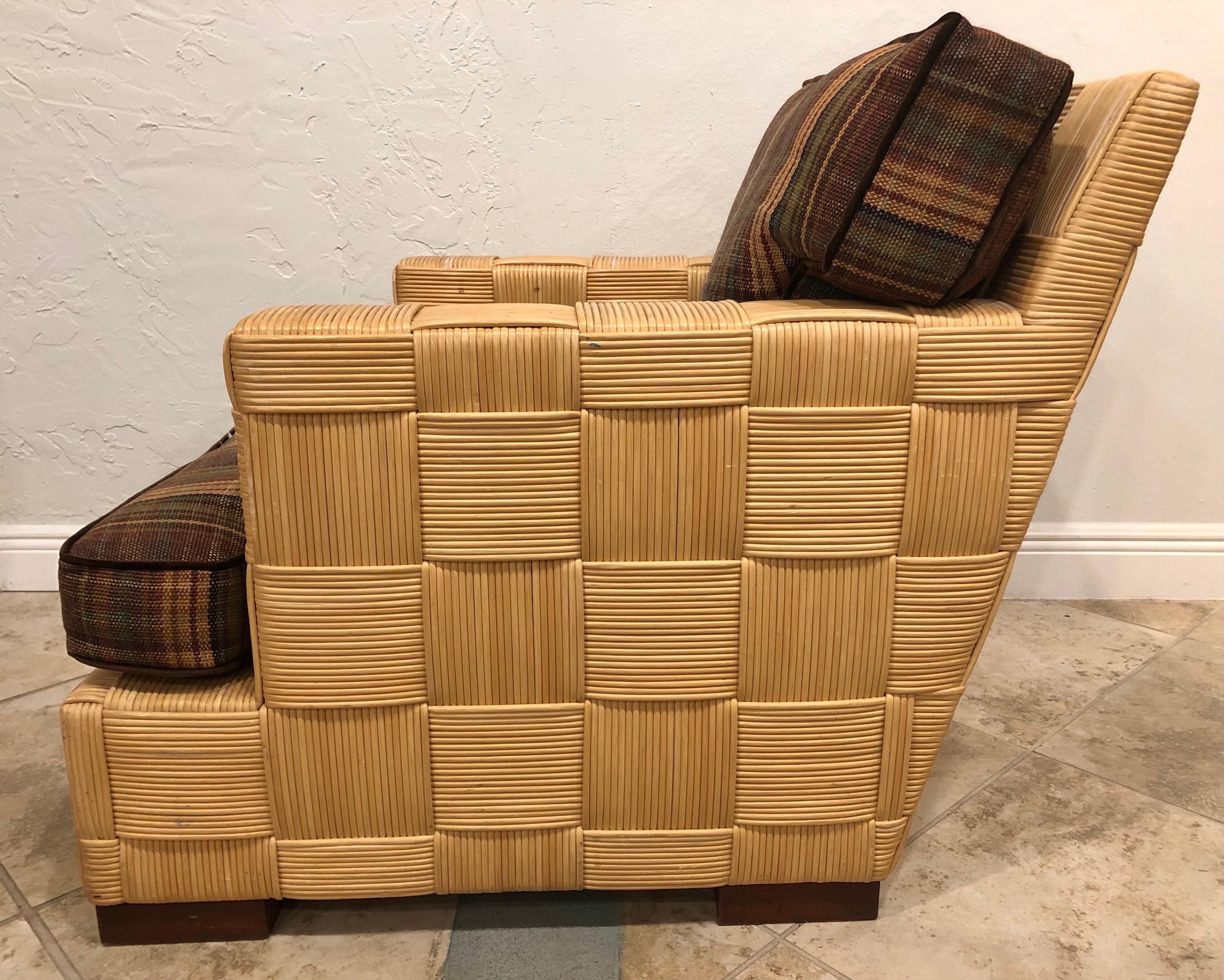 Late 20th Century John Hutton for Donghia Block Island Collection Rattan Armchair and Ottoman