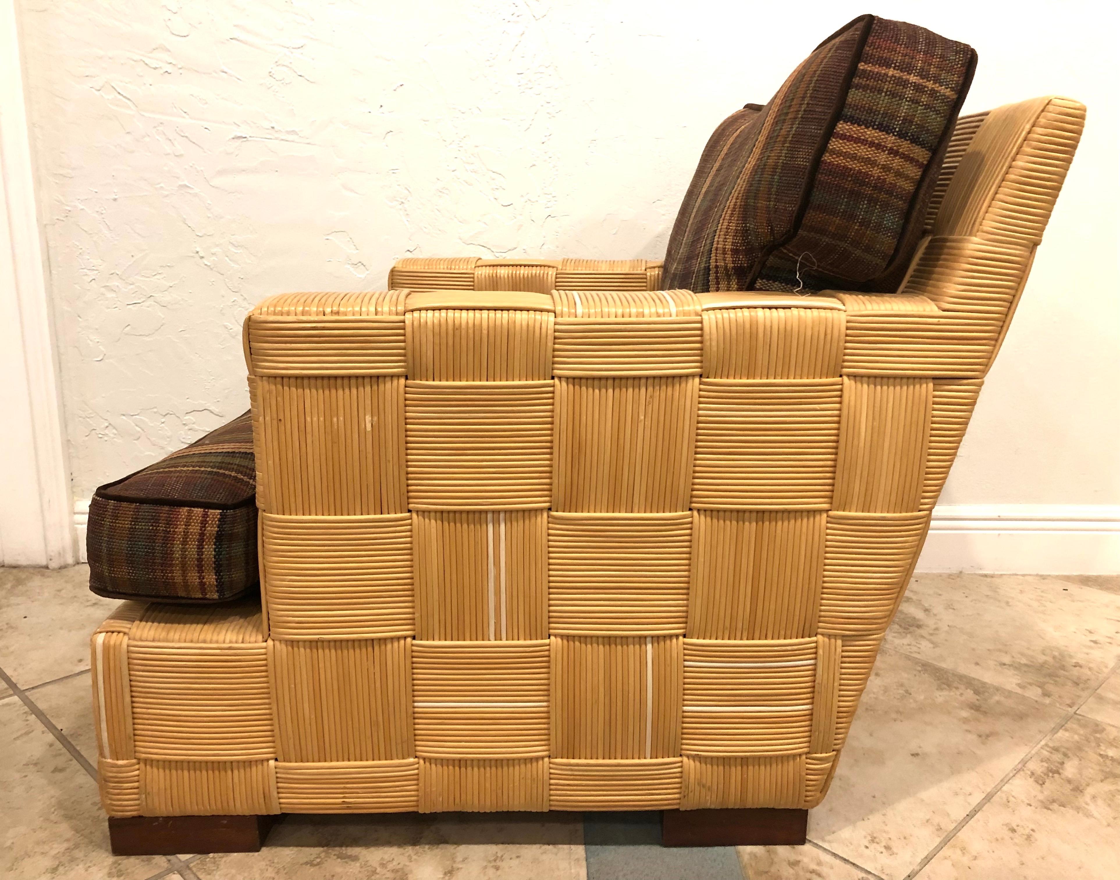 Mid-Century Modern John Hutton for Donghia Block Island Collection Rattan Armchair & Ottoman