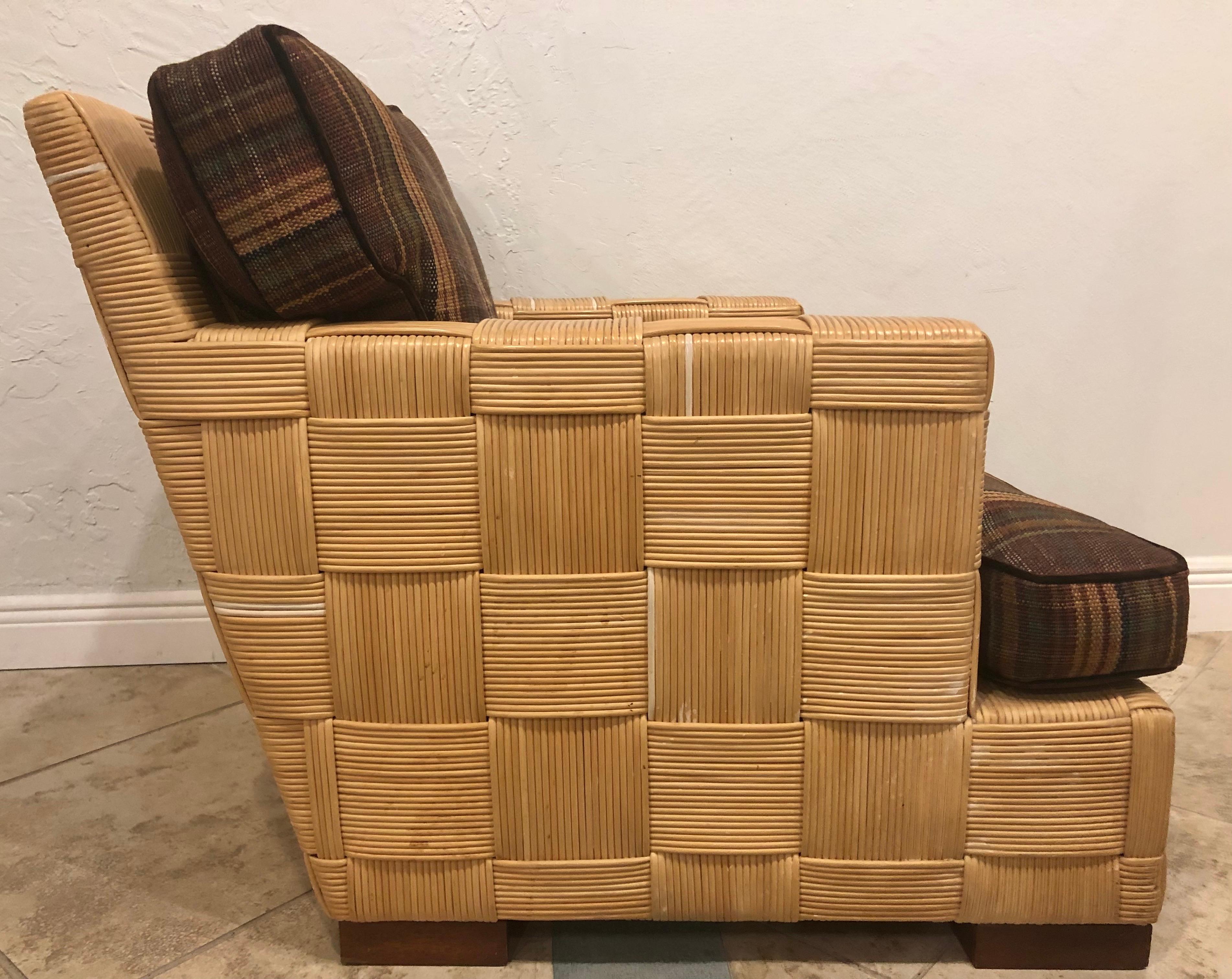 John Hutton for Donghia Block Island Collection Rattan Armchair & Ottoman In Good Condition In Ft. Lauderdale, FL