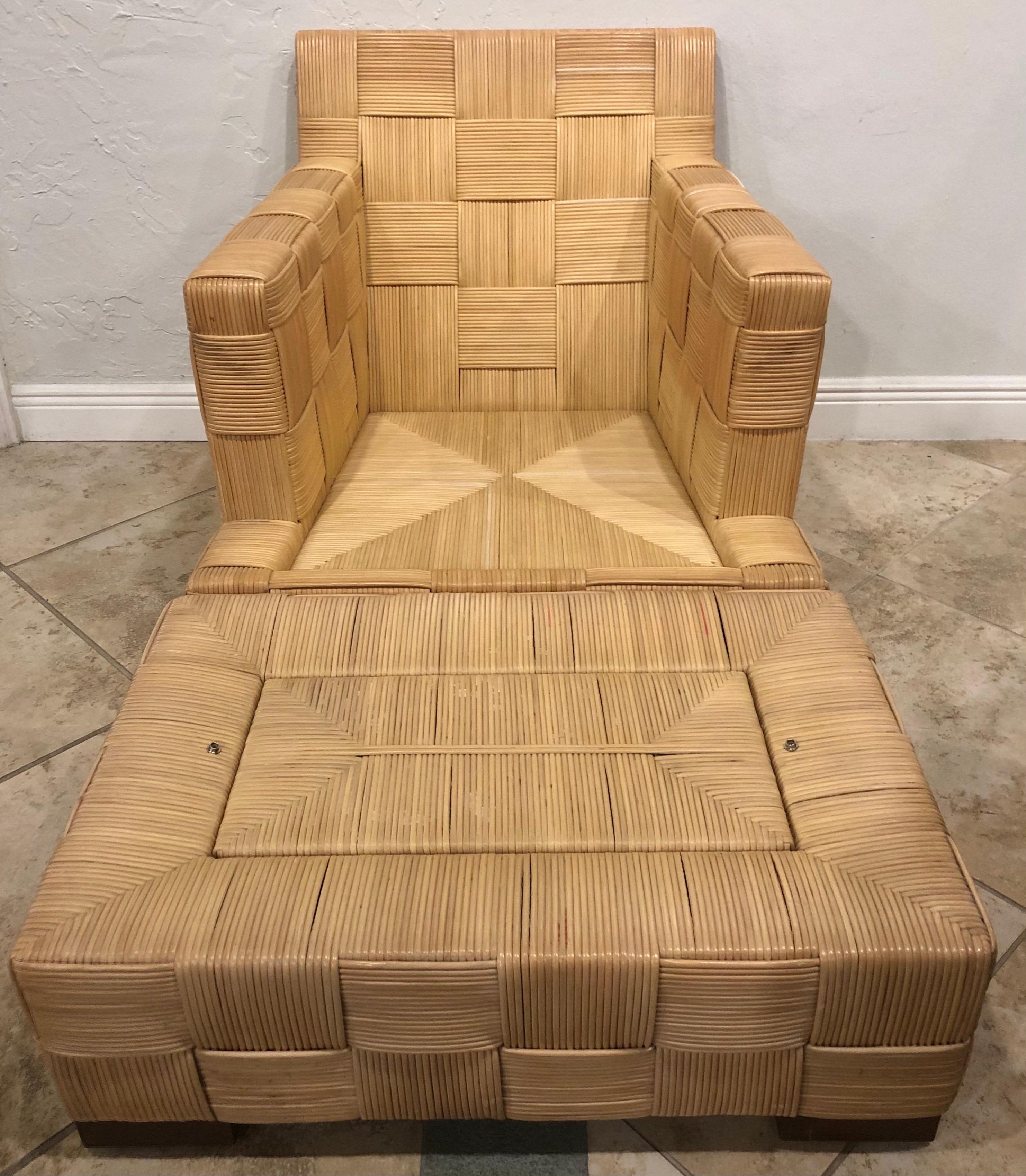 Late 20th Century John Hutton for Donghia Block Island Collection Rattan Armchair & Ottoman