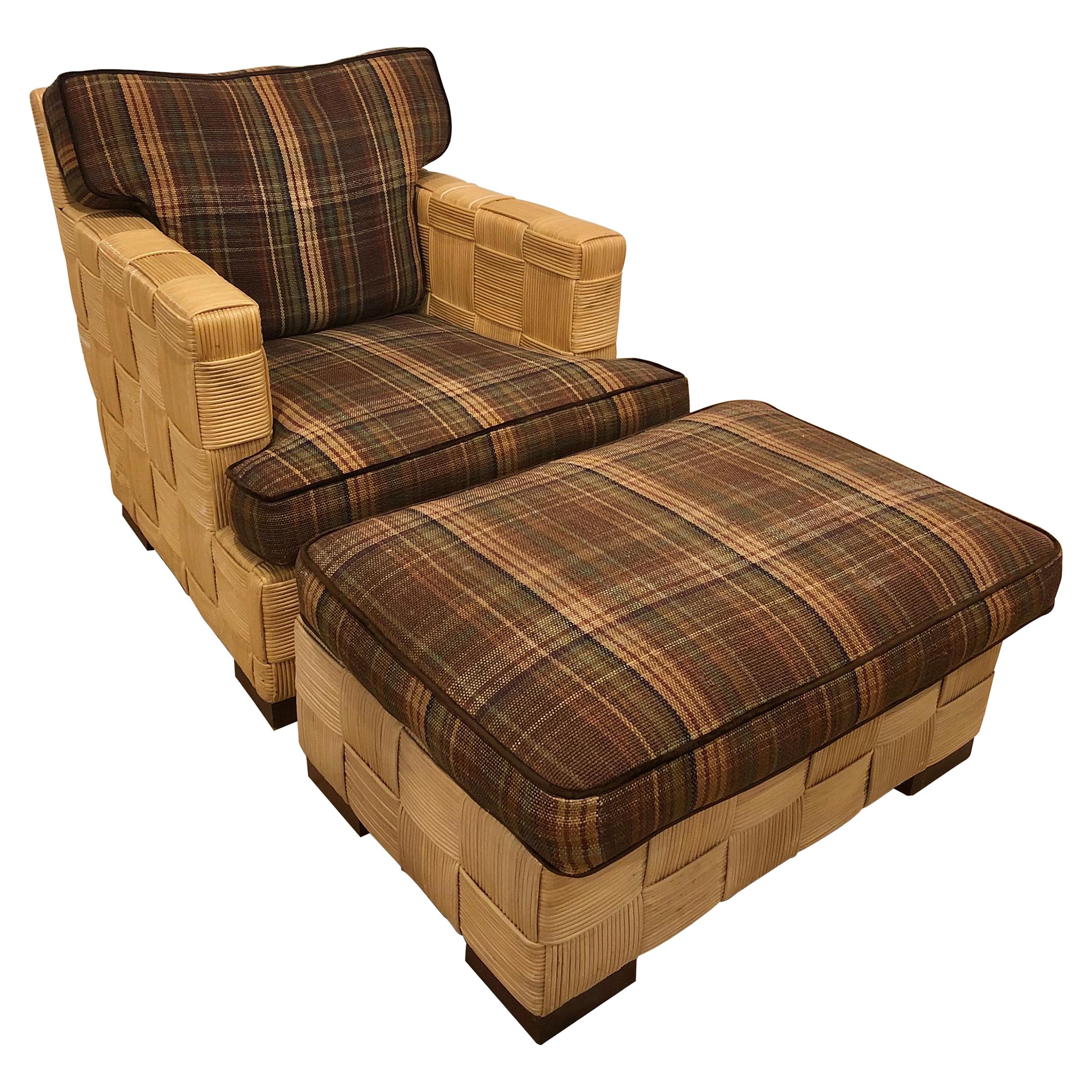 John Hutton for Donghia Block Island Collection Rattan Armchair 
Ottoman