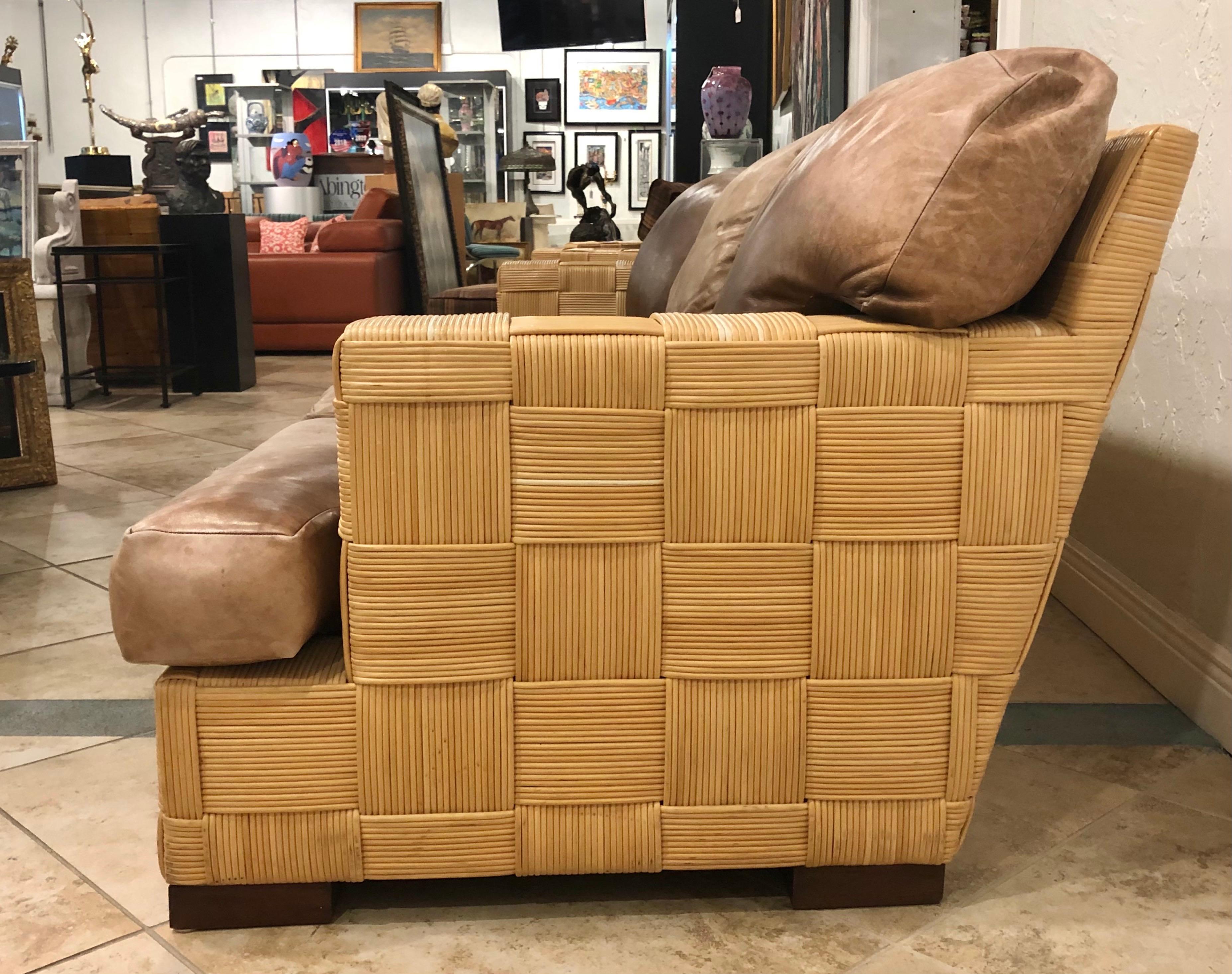 John Hutton for Donghia Block Island Collection Rattan Sofa  In Good Condition In Ft. Lauderdale, FL