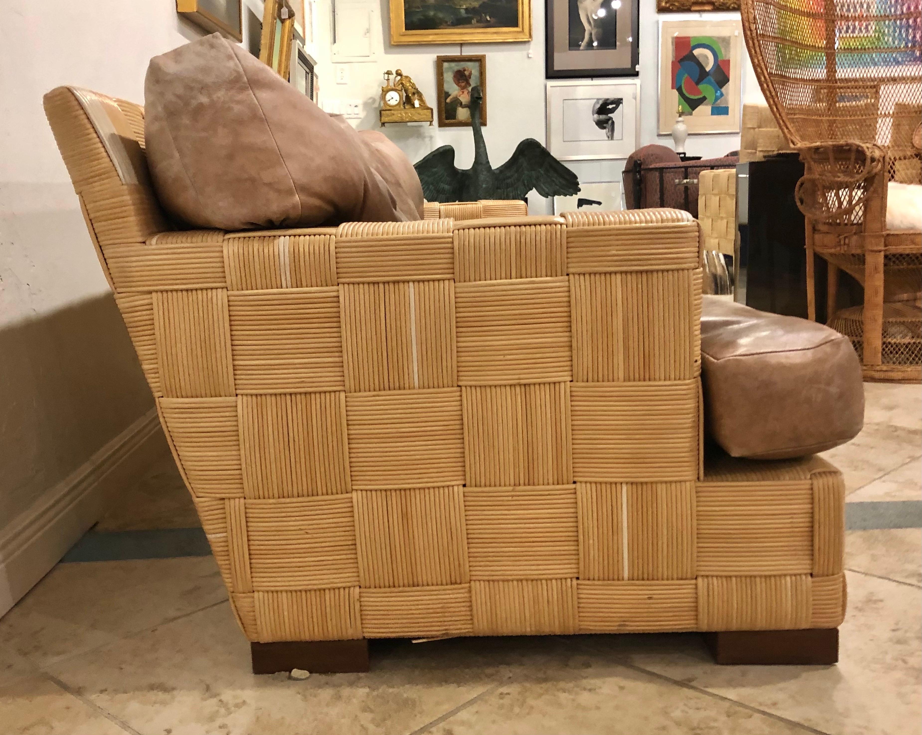 Mid-Century Modern John Hutton for Donghia Block Island Collection Rattan Sofa, Two Available