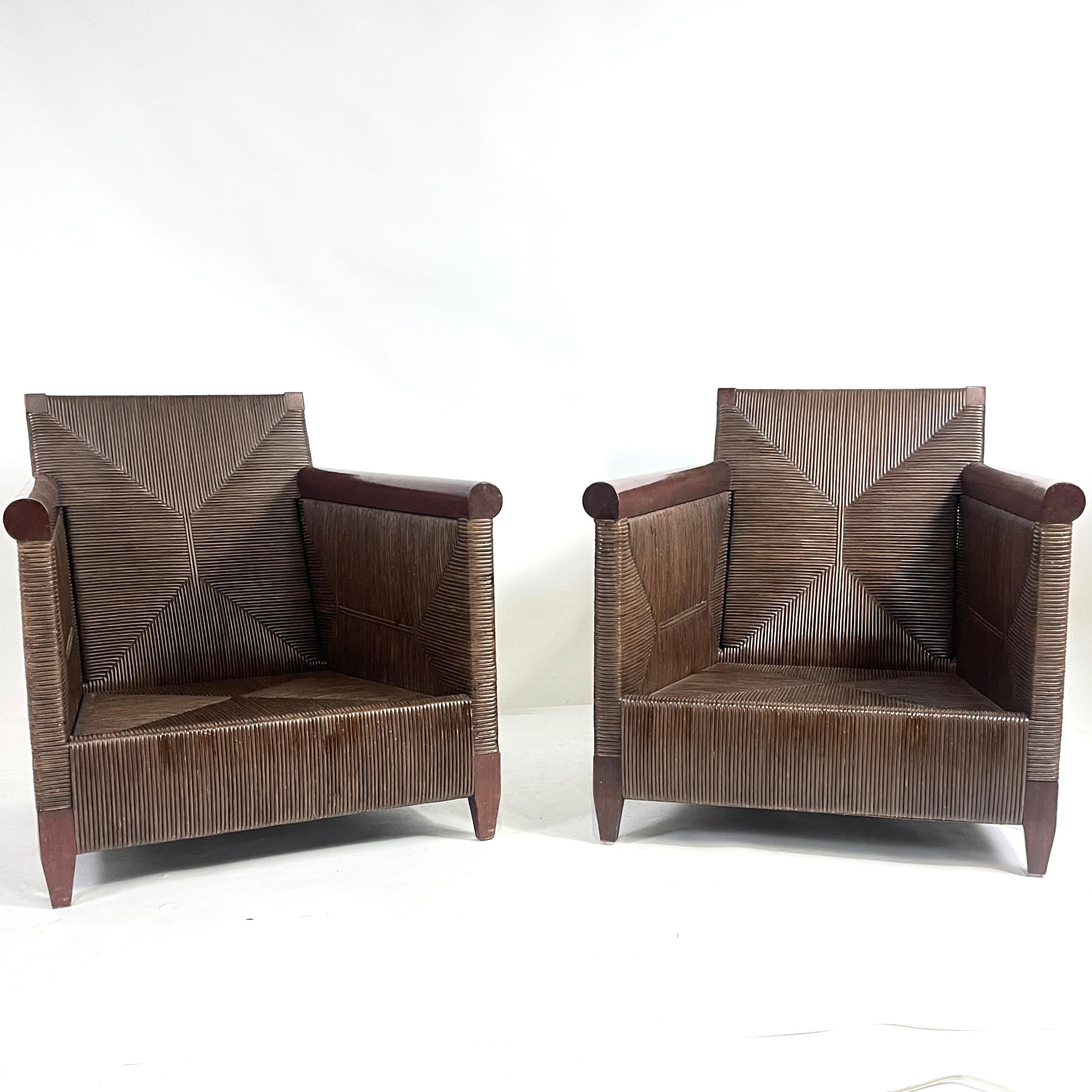 Modern JOHN HUTTON for DONGHIA 'Merbau' Woven Cane Lounge Chairs, Priced per Chair For Sale