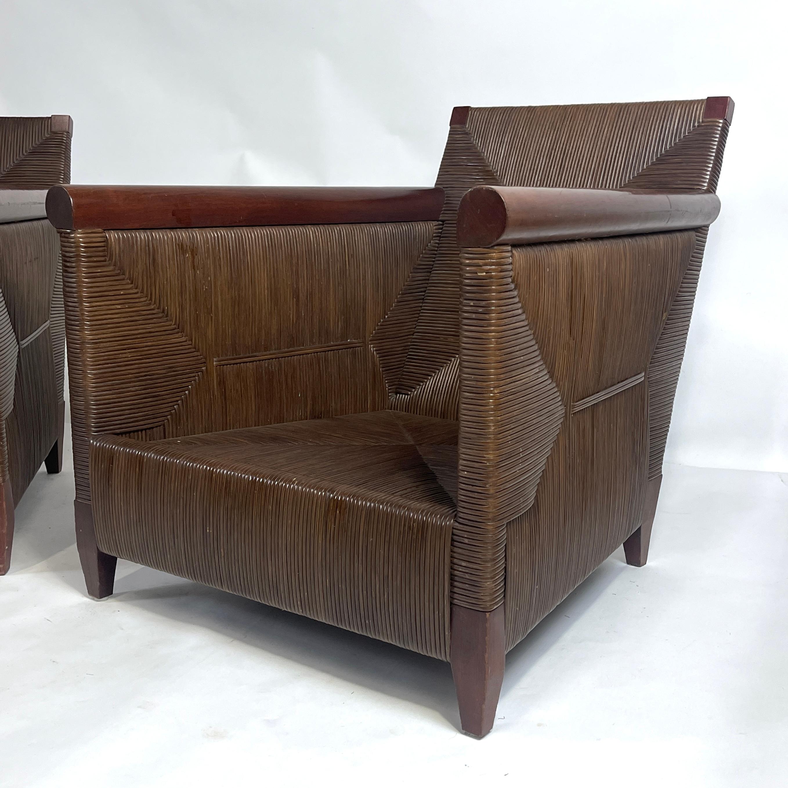 American JOHN HUTTON for DONGHIA 'Merbau' Woven Cane Lounge Chairs, Priced per Chair For Sale