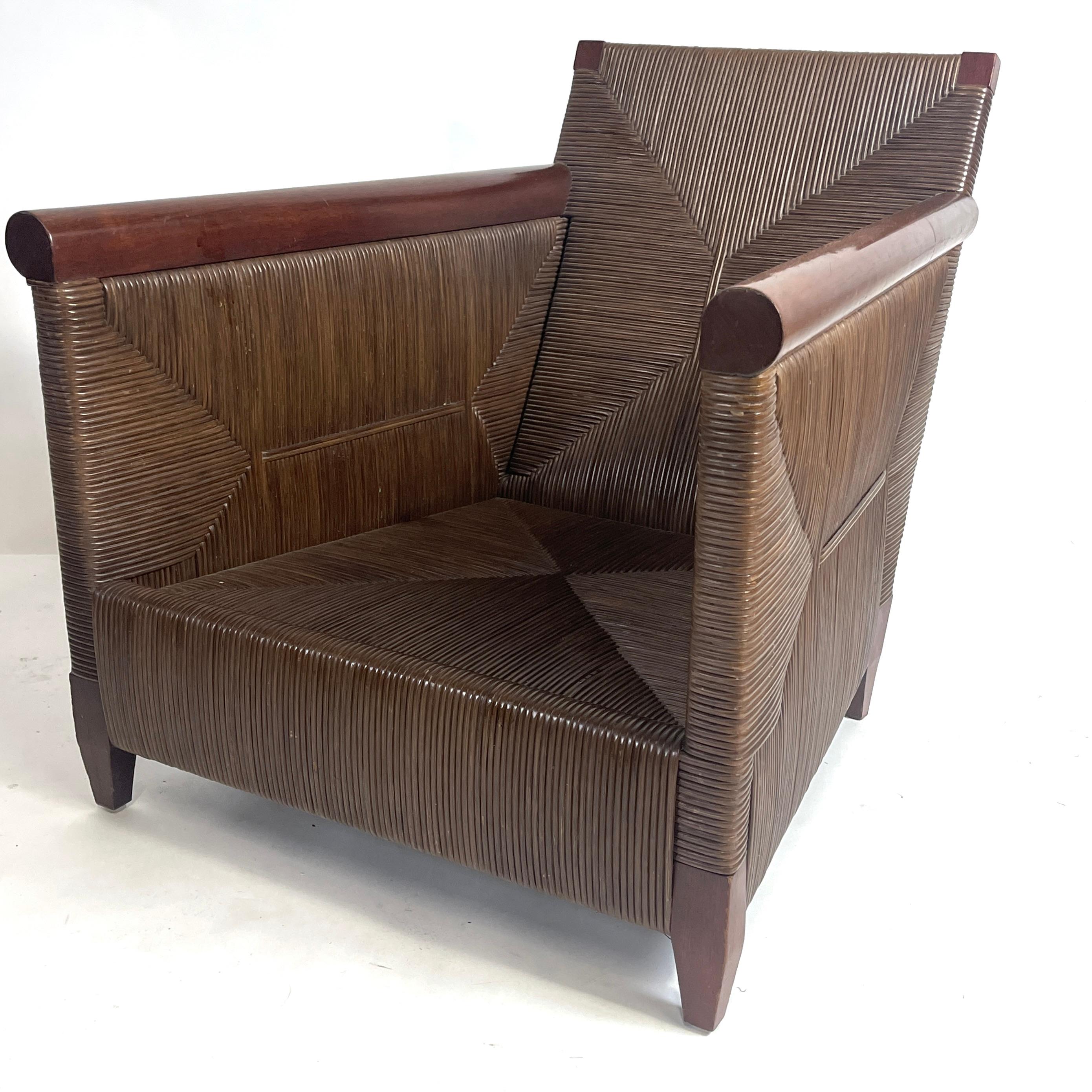 JOHN HUTTON for DONGHIA 'Merbau' Woven Cane Lounge Chairs, Priced per Chair In Good Condition For Sale In Hudson, NY