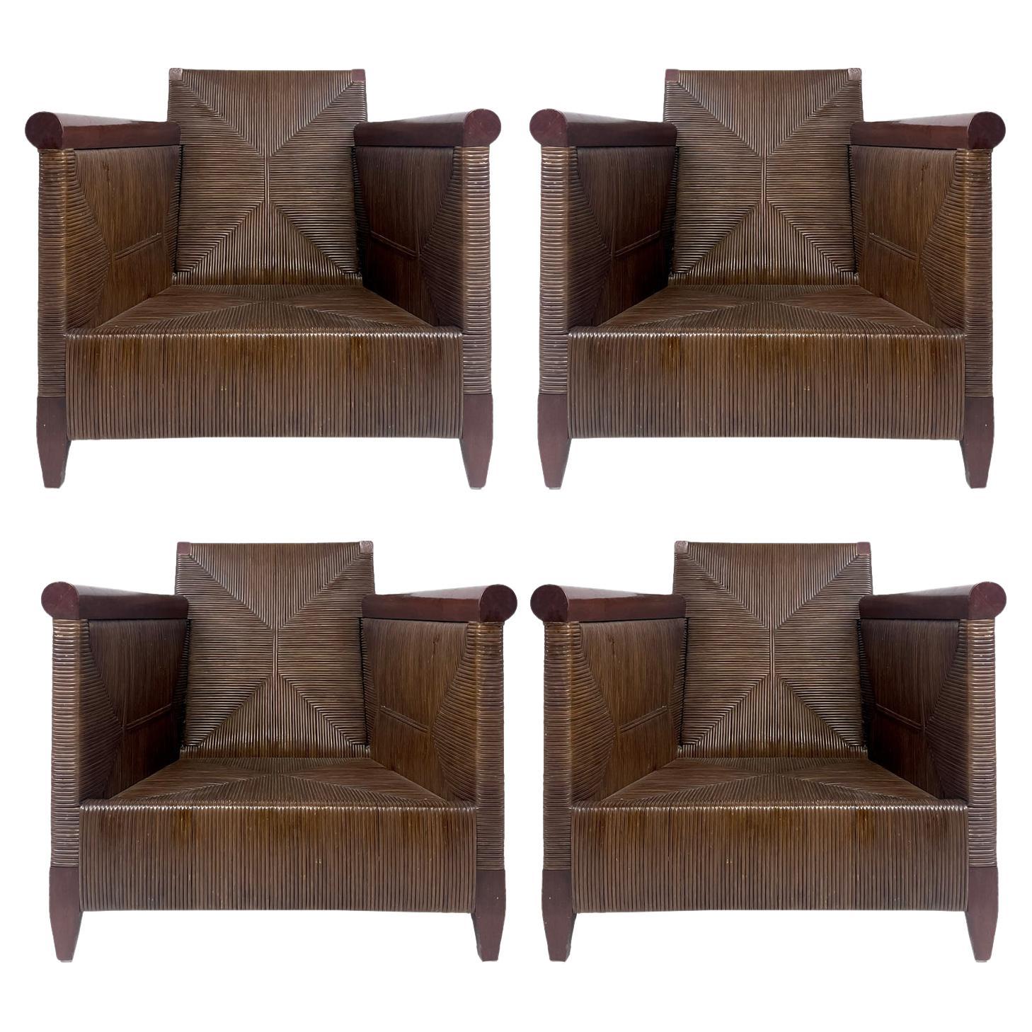 JOHN HUTTON for DONGHIA 'Merbau' Woven Cane Lounge Chairs, Priced per Chair