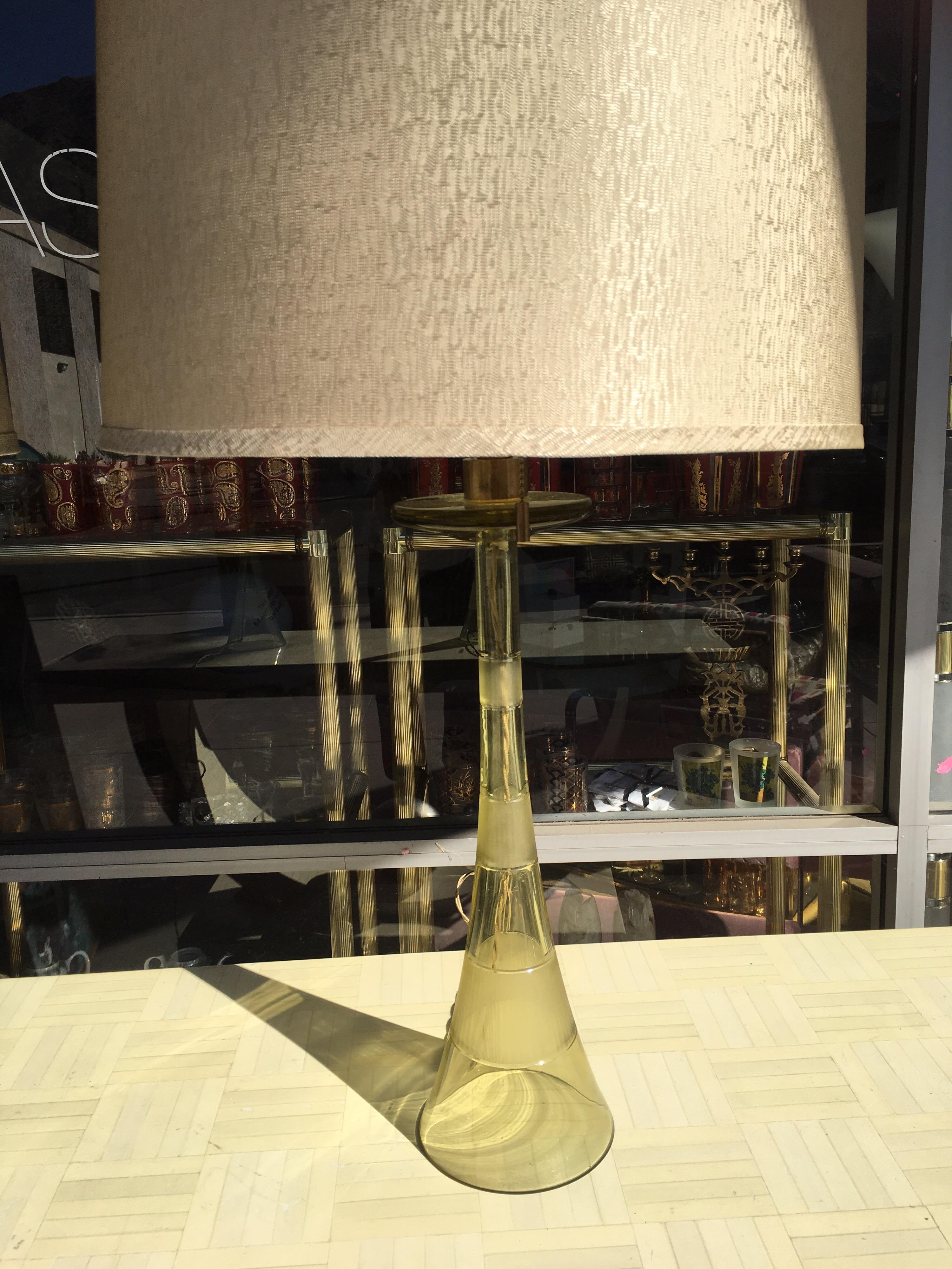 John Hutton for Donghia Pair of Citrine Italian Glass Lamps with Custom Shades 2
