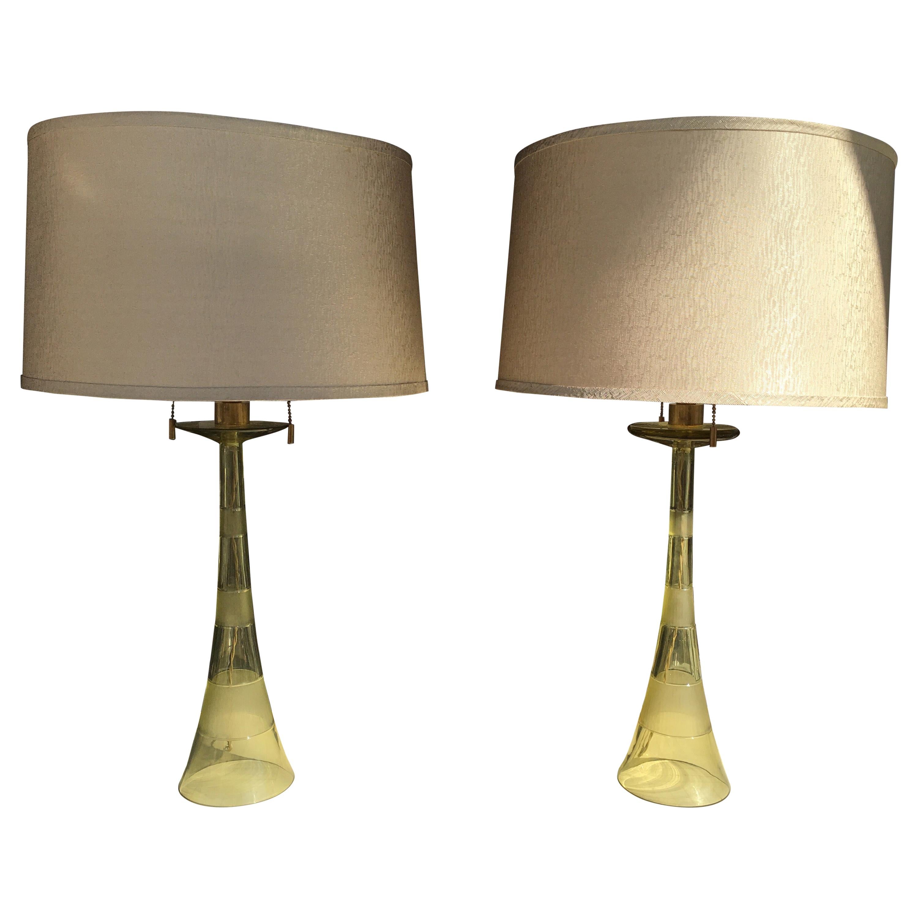 John Hutton for Donghia Pair of Citrine Italian Glass Lamps with Custom Shades