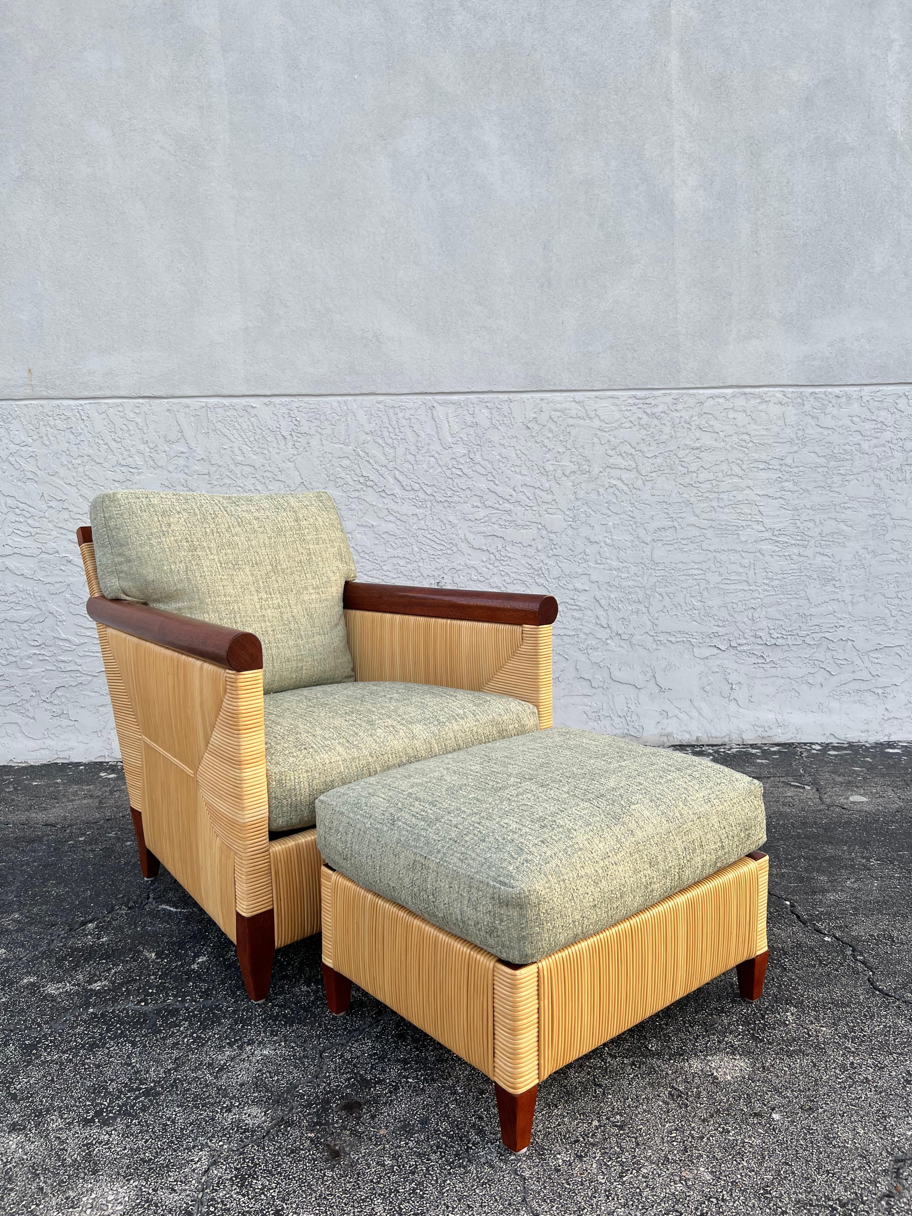 North American John Hutton for Donghia Rattan Lounge Chairs and Ottoman Set