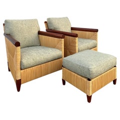 John Hutton for Donghia Rattan Lounge Chairs and Ottoman Set