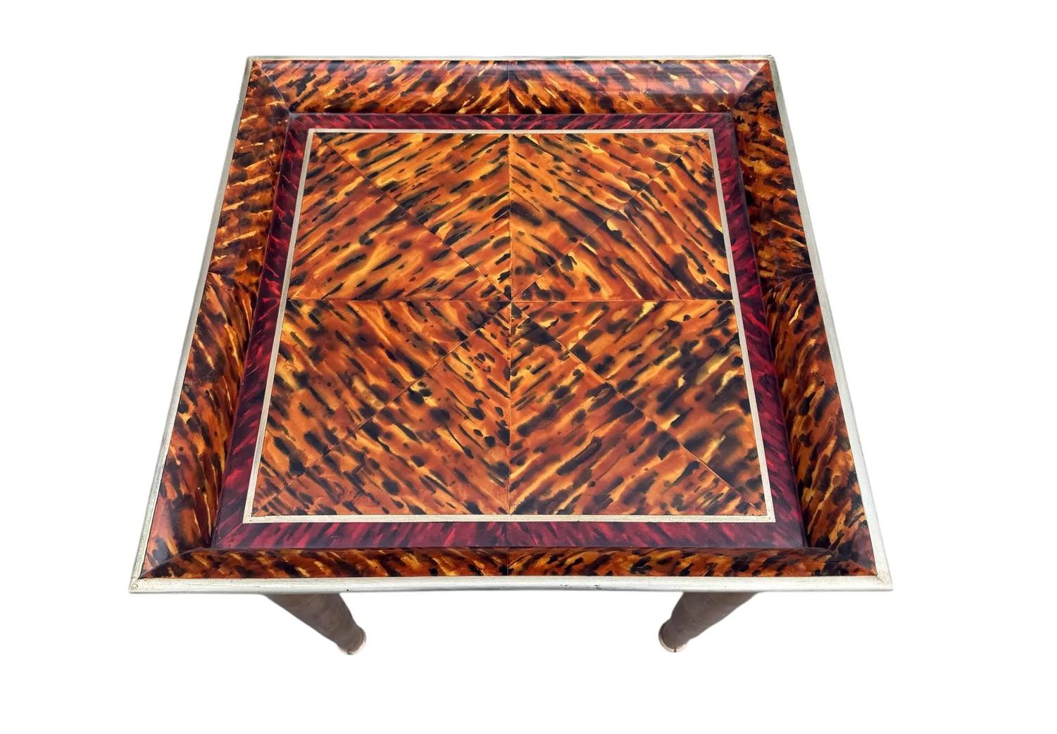 John Hutton for Donghia Style Faux Tortoise Shell & White Gold Giltwood Side Table