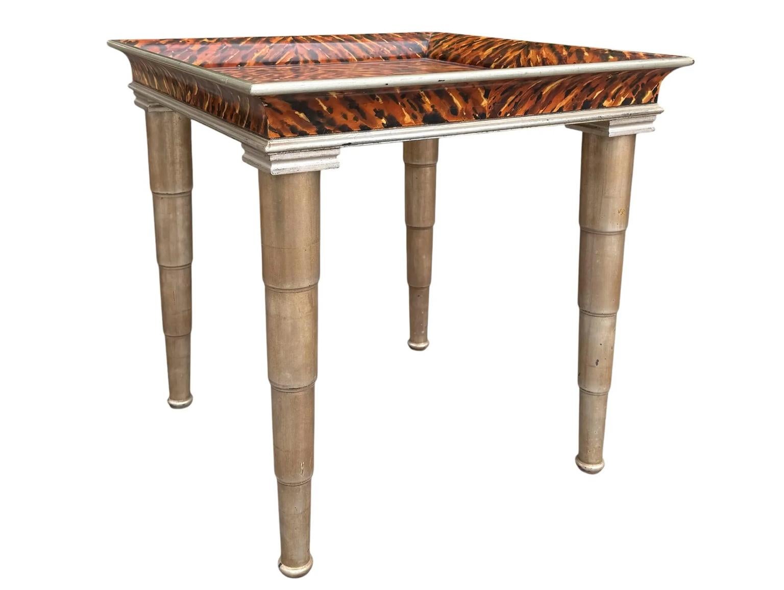 Art Deco John Hutton for Donghia Style Faux Tortoise Shell Giltwood Side Table For Sale
