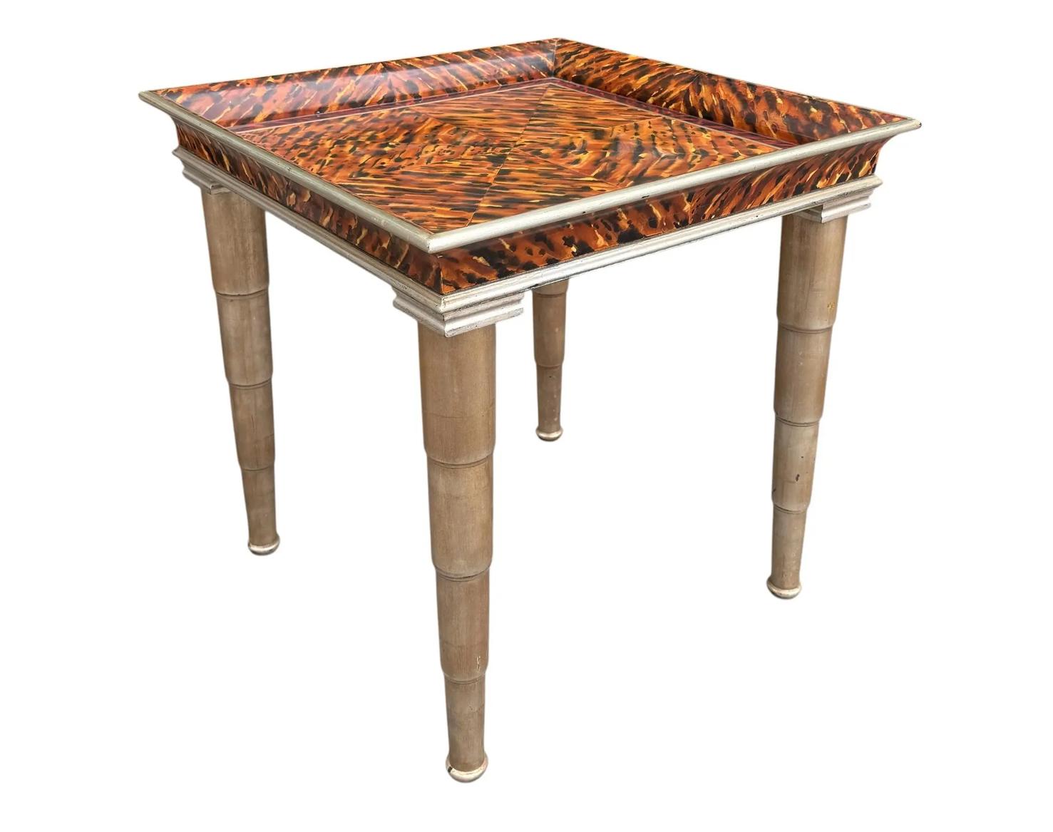 Italian John Hutton for Donghia Style Faux Tortoise Shell Giltwood Side Table For Sale