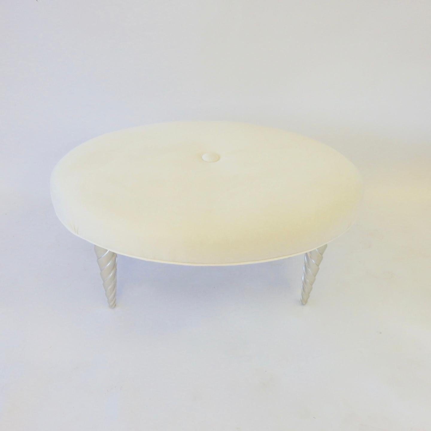 Mid-Century Modern John Hutton for Donghia Ultra Suede Covered Ottomans with Silver Leaf Legs