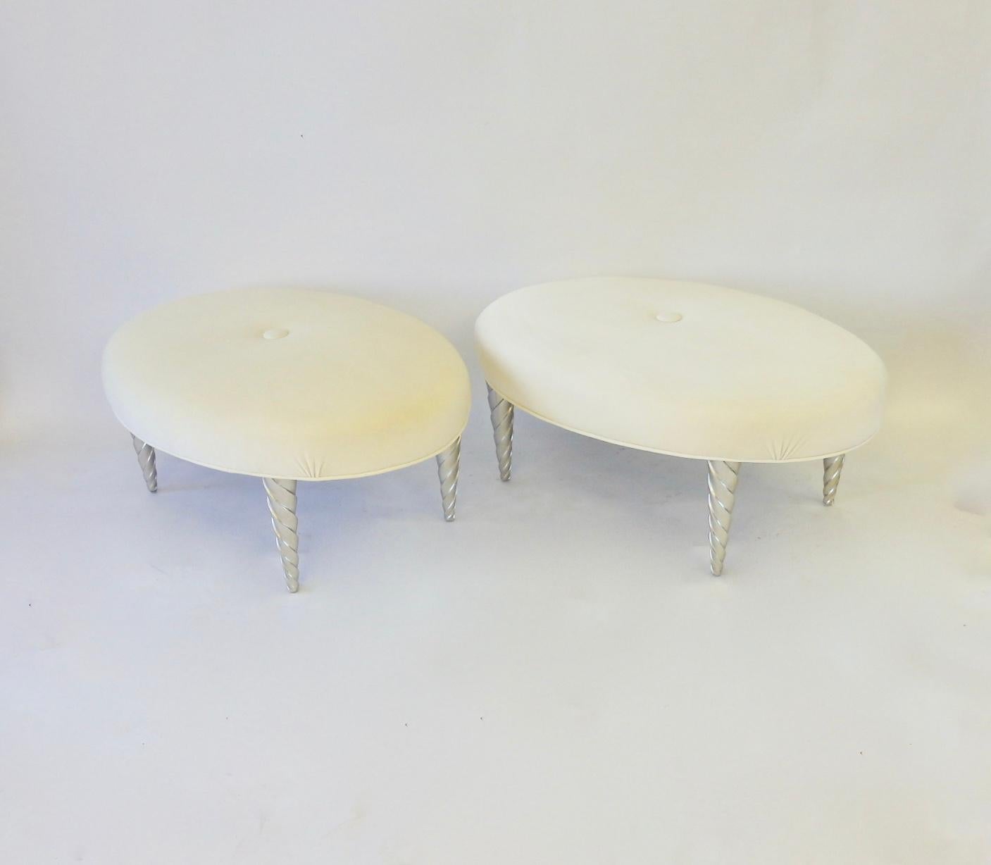 American John Hutton for Donghia Ultra Suede Covered Ottomans with Silver Leaf Legs