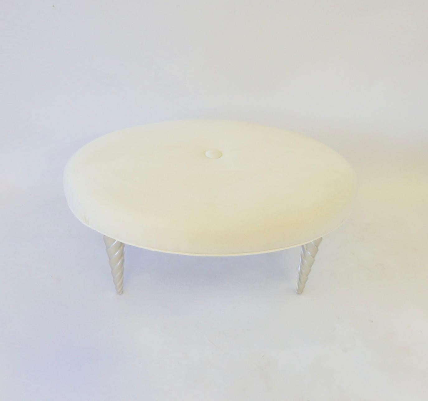 John Hutton for Donghia Ultra Suede Covered Ottomans with Silver Leaf Legs 2