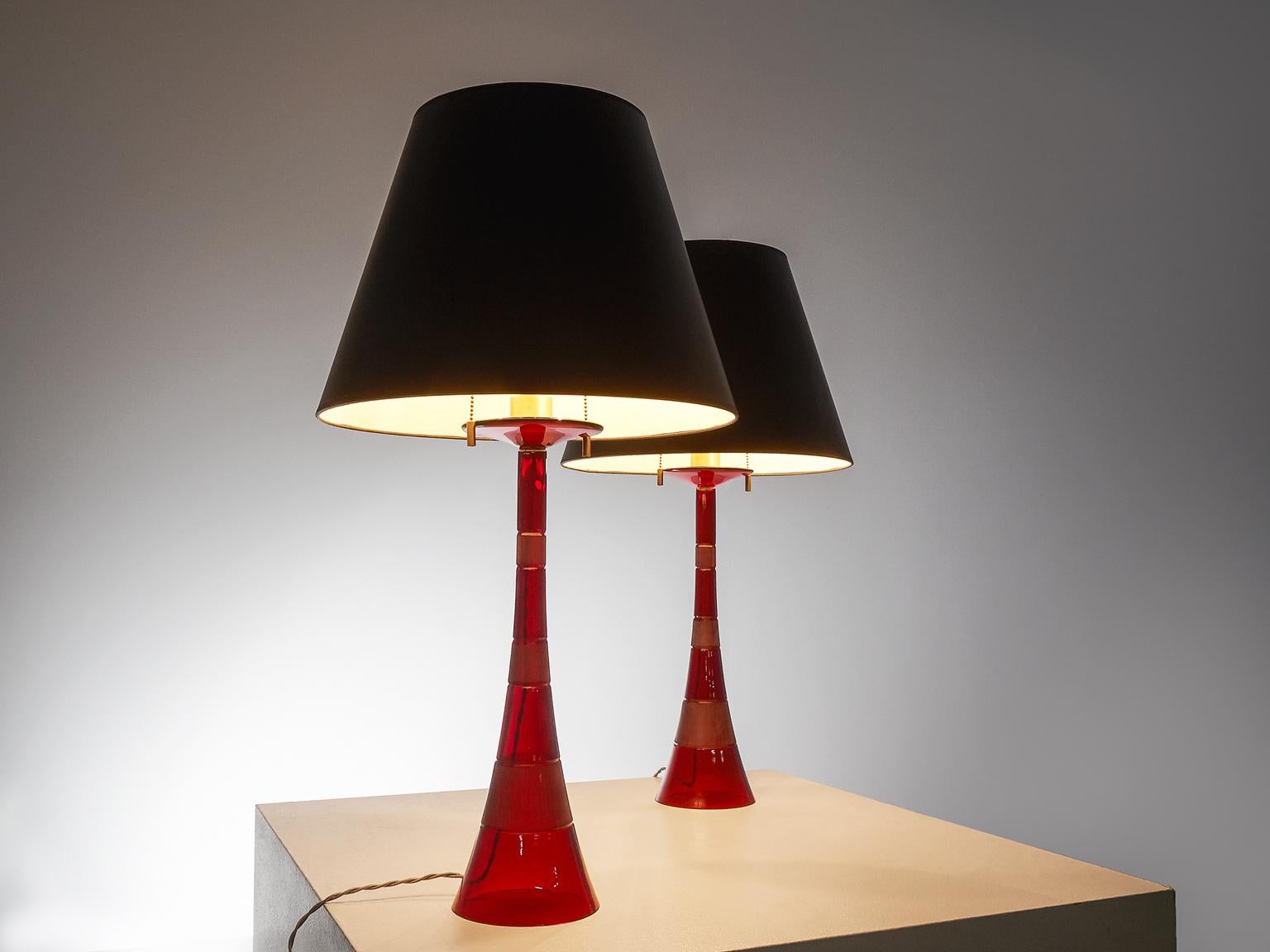 Post-Modern John Hutton Grand Red Glass Table Lights 