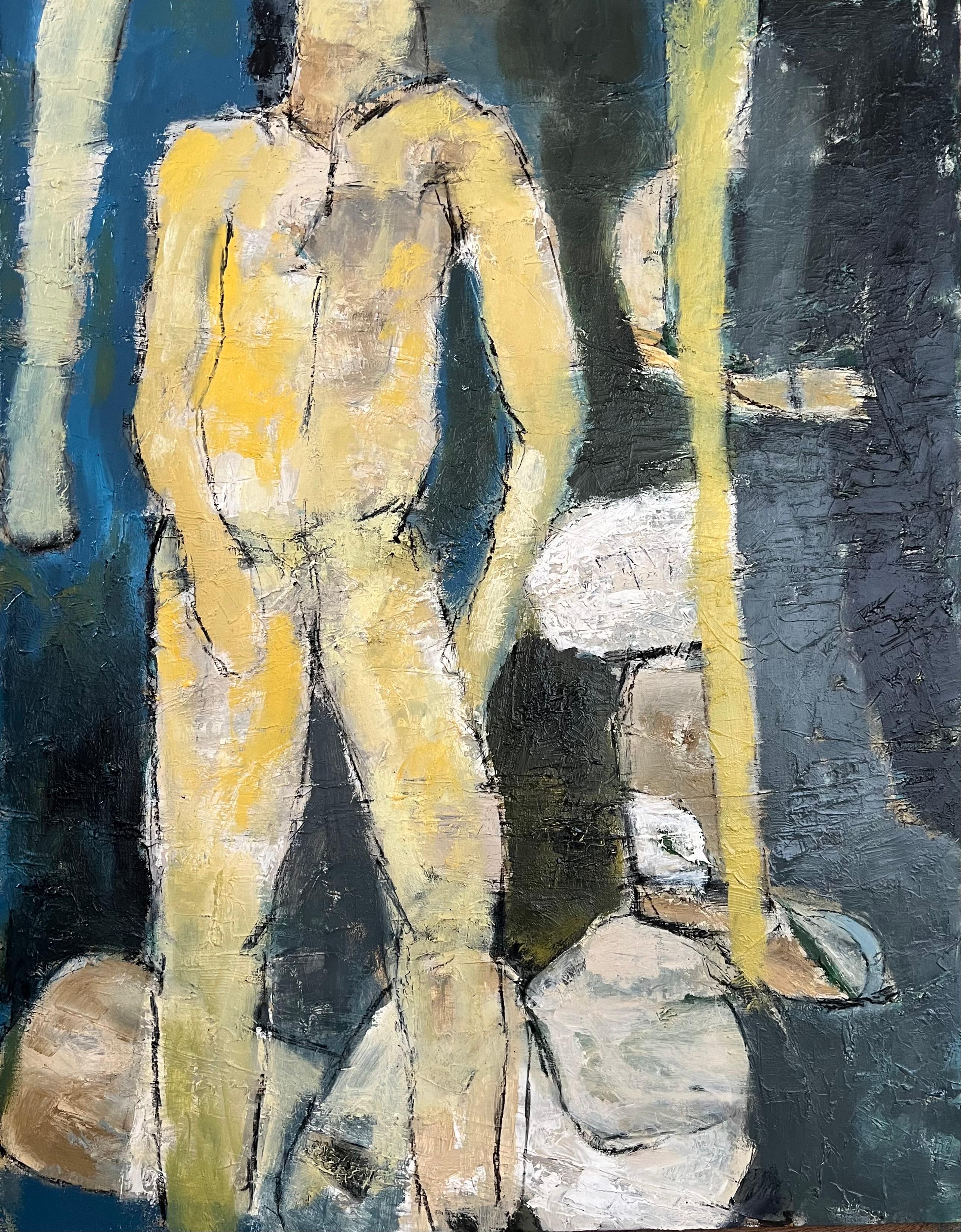 John Illsley Figurative Painting – Walking Man, Öl, Gemälde, Musiker, Dire straits, Britisch, figurativ, männlich
