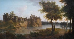 Castle Ruins Landscape - British 18th century Old Master art oil painting