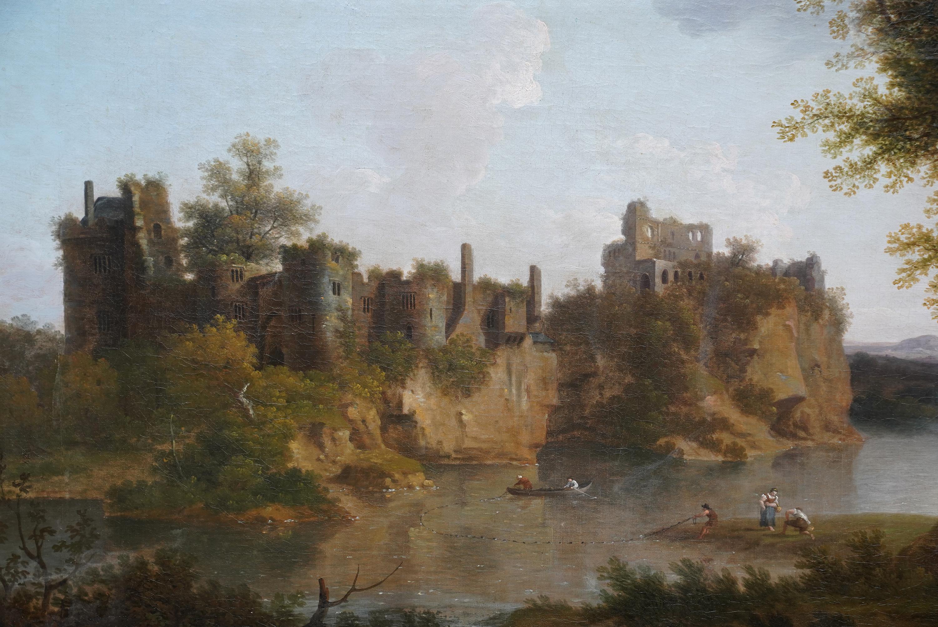 Castle Ruins Landscape - British 18th century Old Master art oil painting - Black Landscape Painting by John Inigo Richards