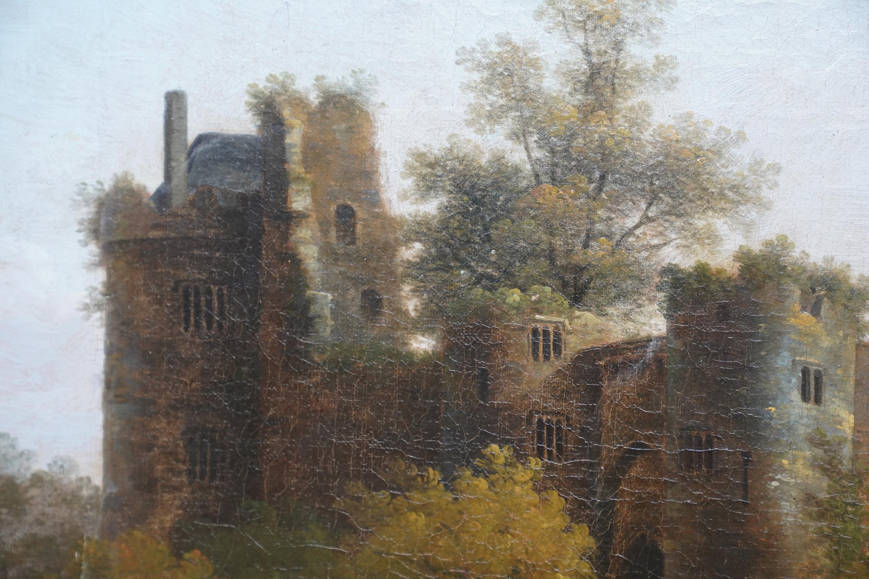 Castle Ruins Landscape - British 18th century Old Master art oil painting For Sale 4