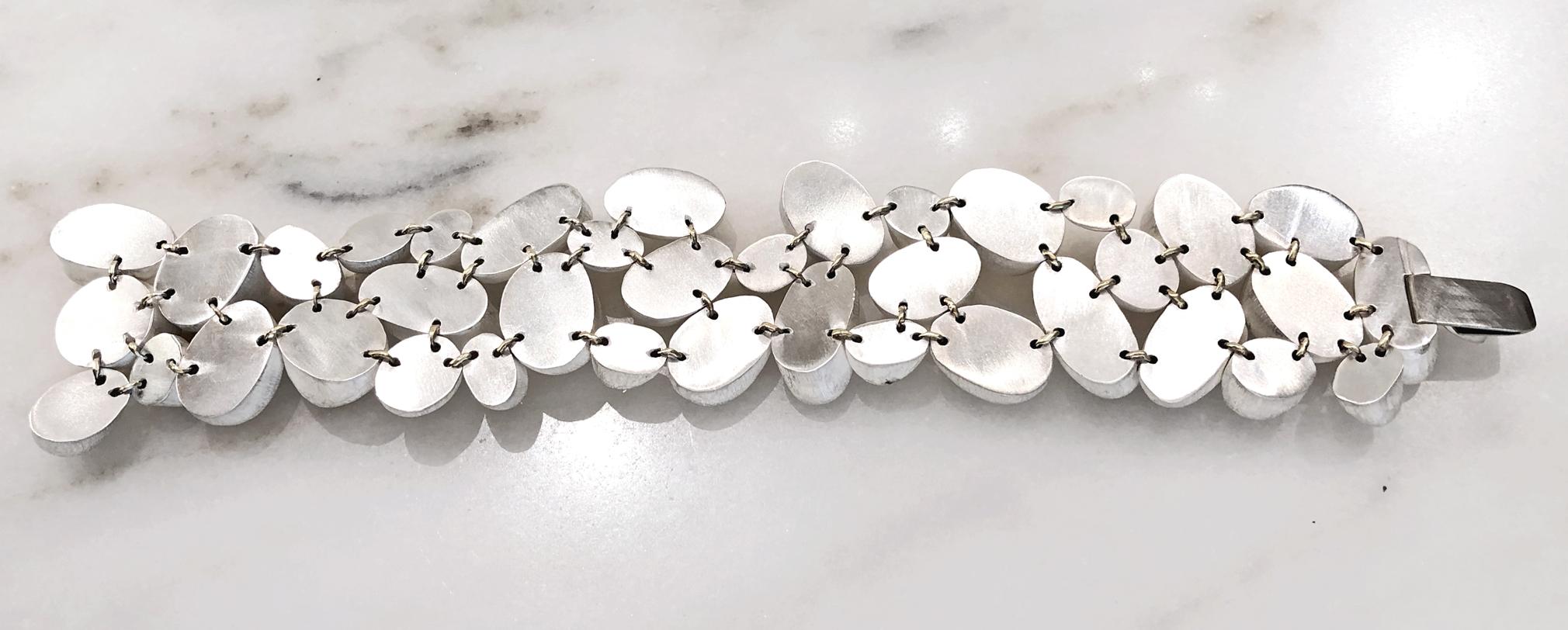 Contemporary John Iversen Collector's One of a Kind Silver Pebble Shells Handmade Bracelet