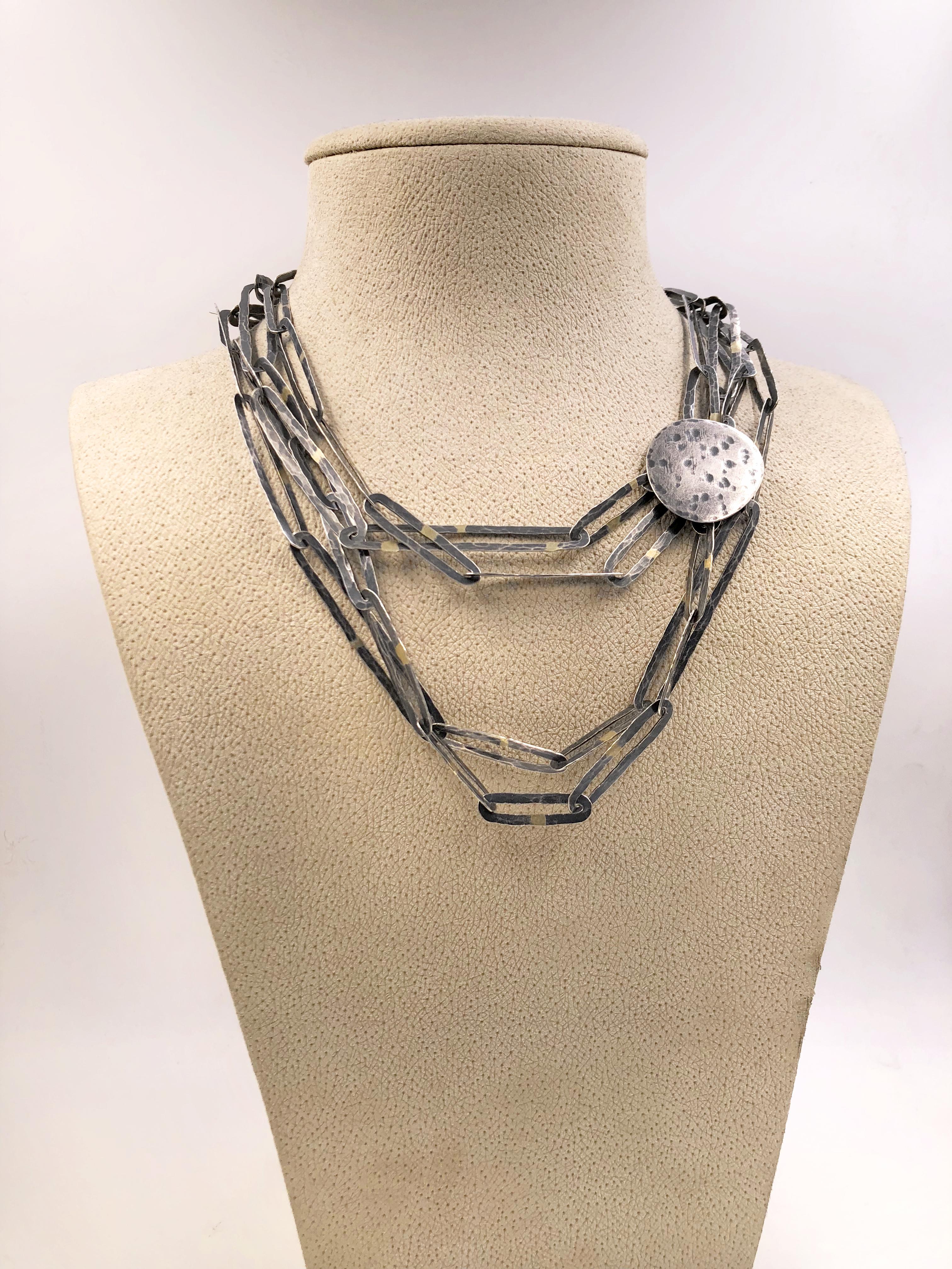 John Iversen Extra Long One of a Kind Oxidized Silver Gold Chain Link Necklace In New Condition In Dallas, TX