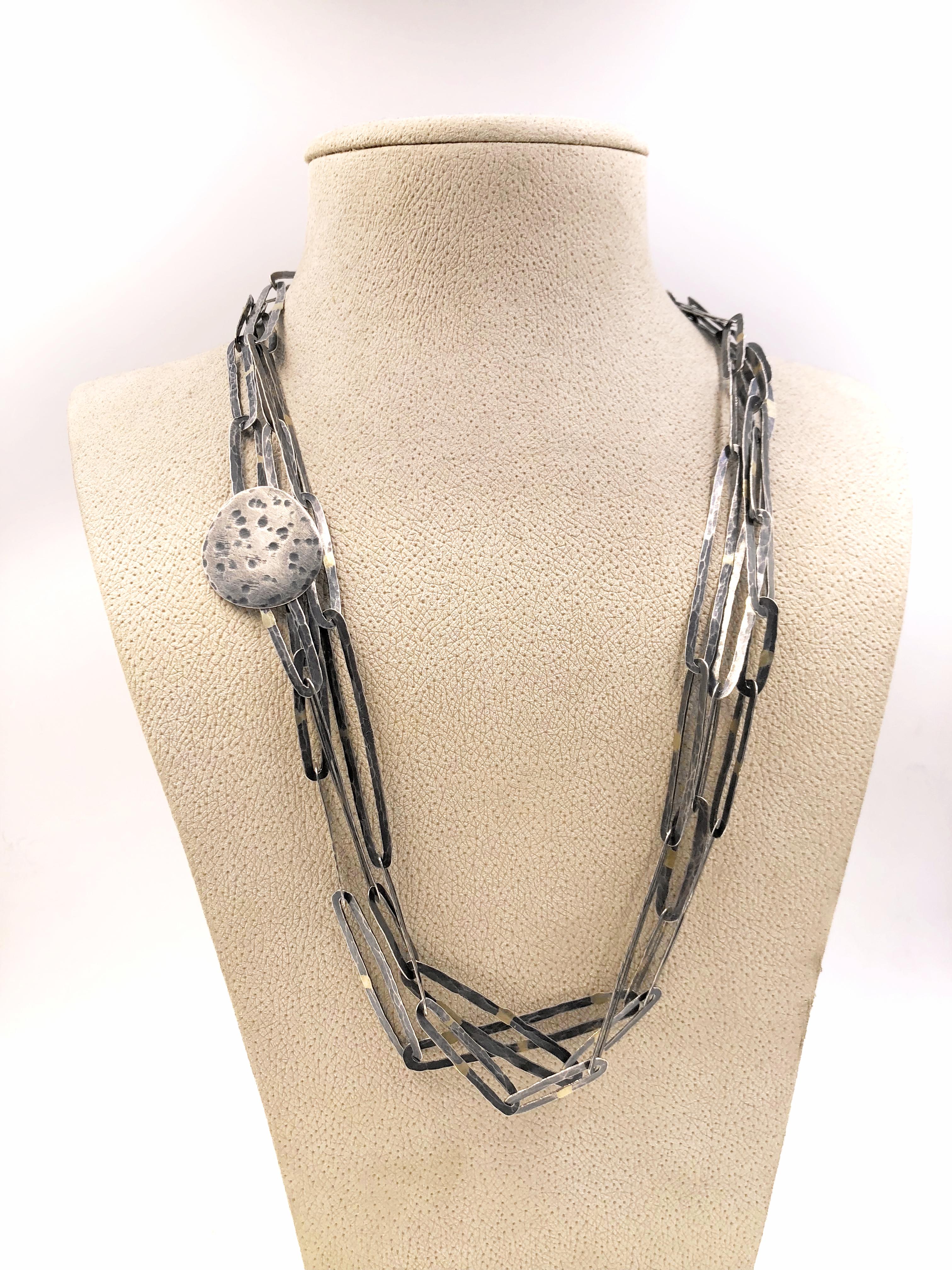 Women's John Iversen Extra Long One of a Kind Oxidized Silver Gold Chain Link Necklace