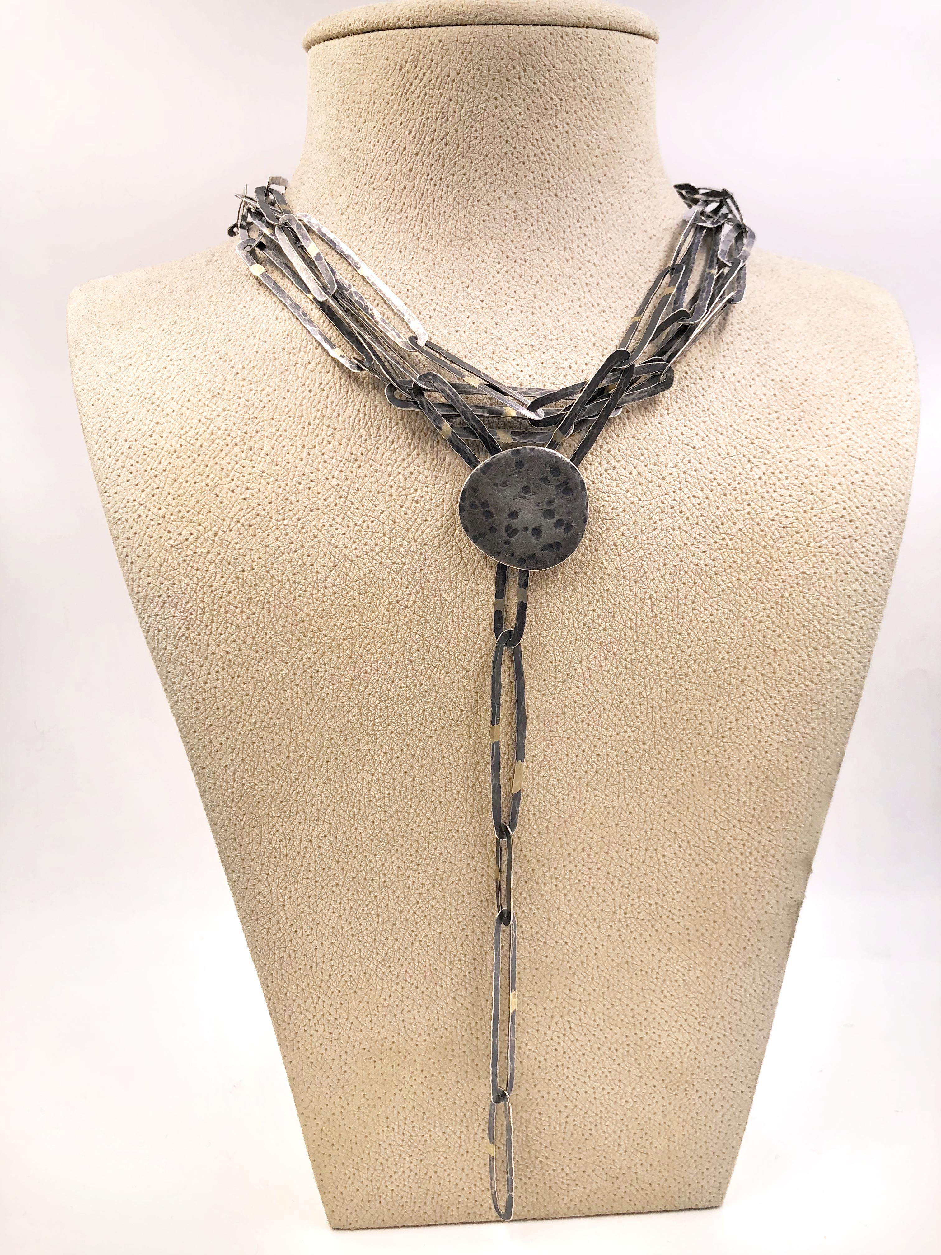John Iversen Extra Long One of a Kind Oxidized Silver Gold Chain Link Necklace 1
