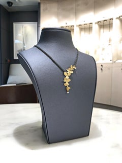 John Iversen Gold Hydrangea Pearl Drop Double Oxidized Silver Chain Necklace