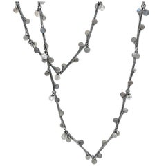 John Iversen Labradorite and Moonstone Oxidized Silver Long Willow Necklace