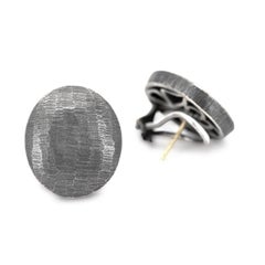 John Iversen Large Oval Pebble Oxidized Sterling Silver Stud Earrings