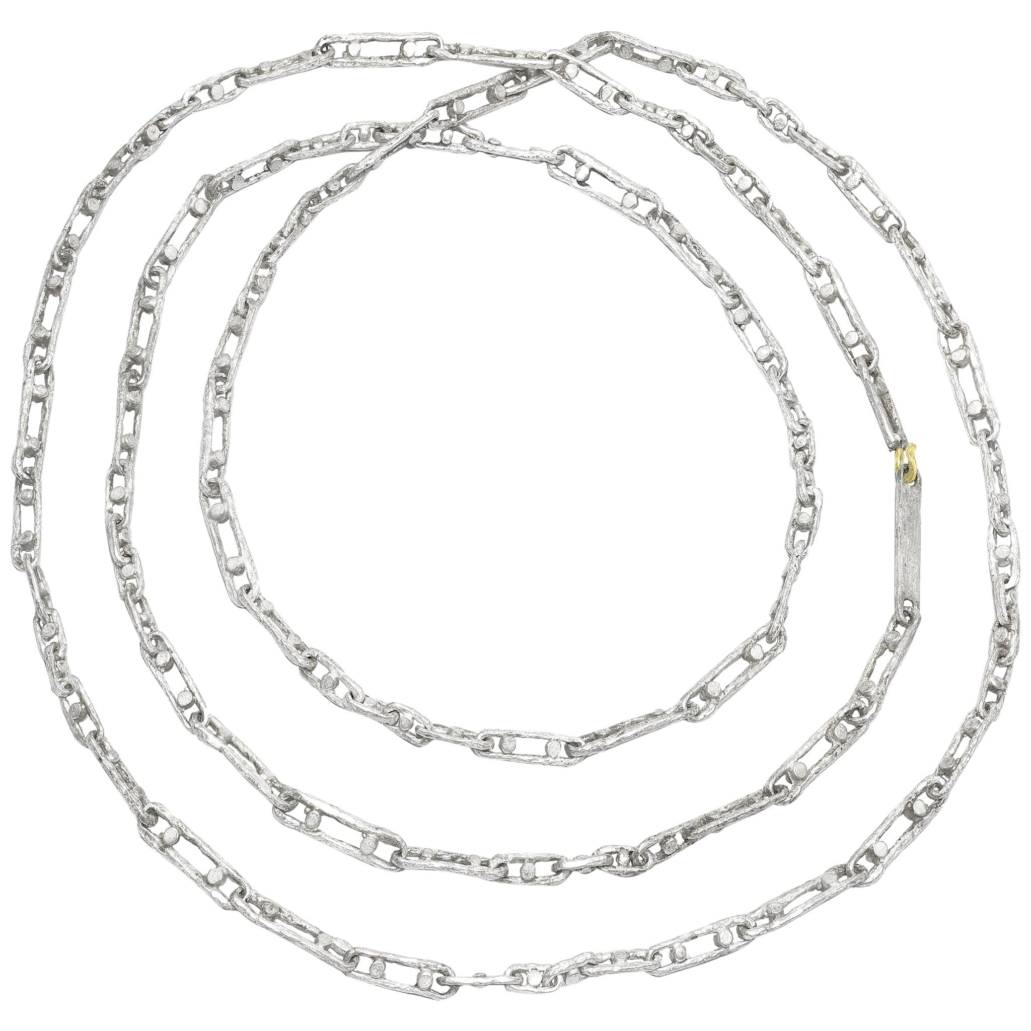 One of a Kind White Sterling Silver Handmade Link Chain Necklace, John Iversen For Sale