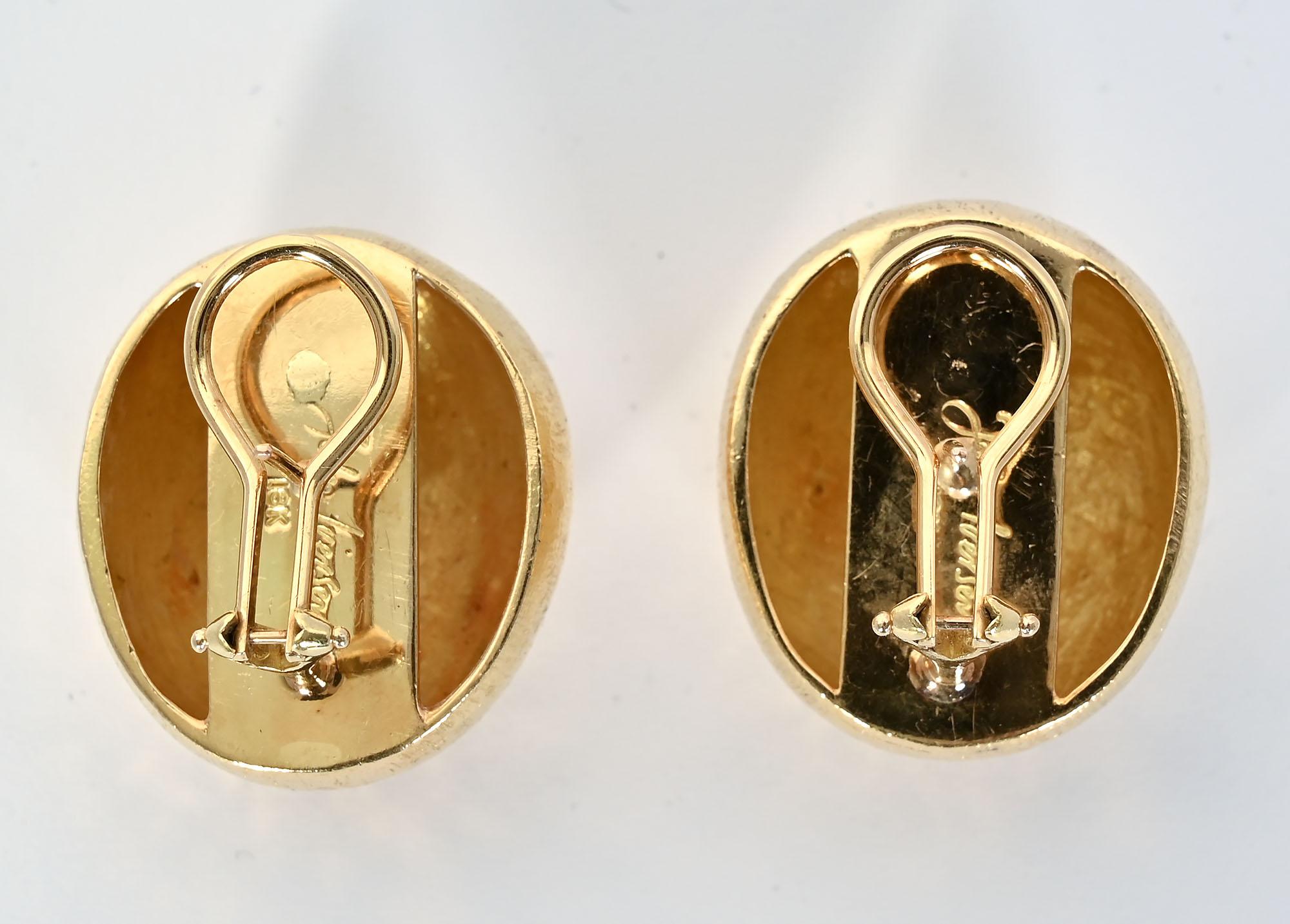 Contemporary John Iversen Oval Domed Gold Earrings For Sale