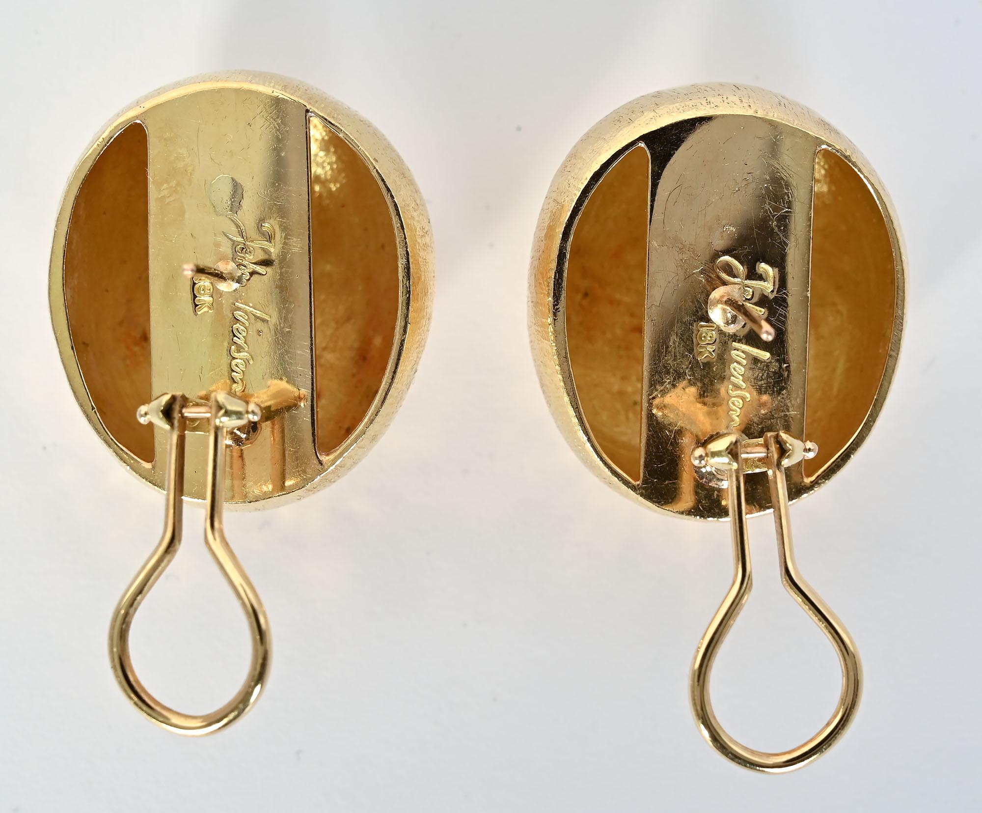 Women's or Men's John Iversen Oval Domed Gold Earrings For Sale