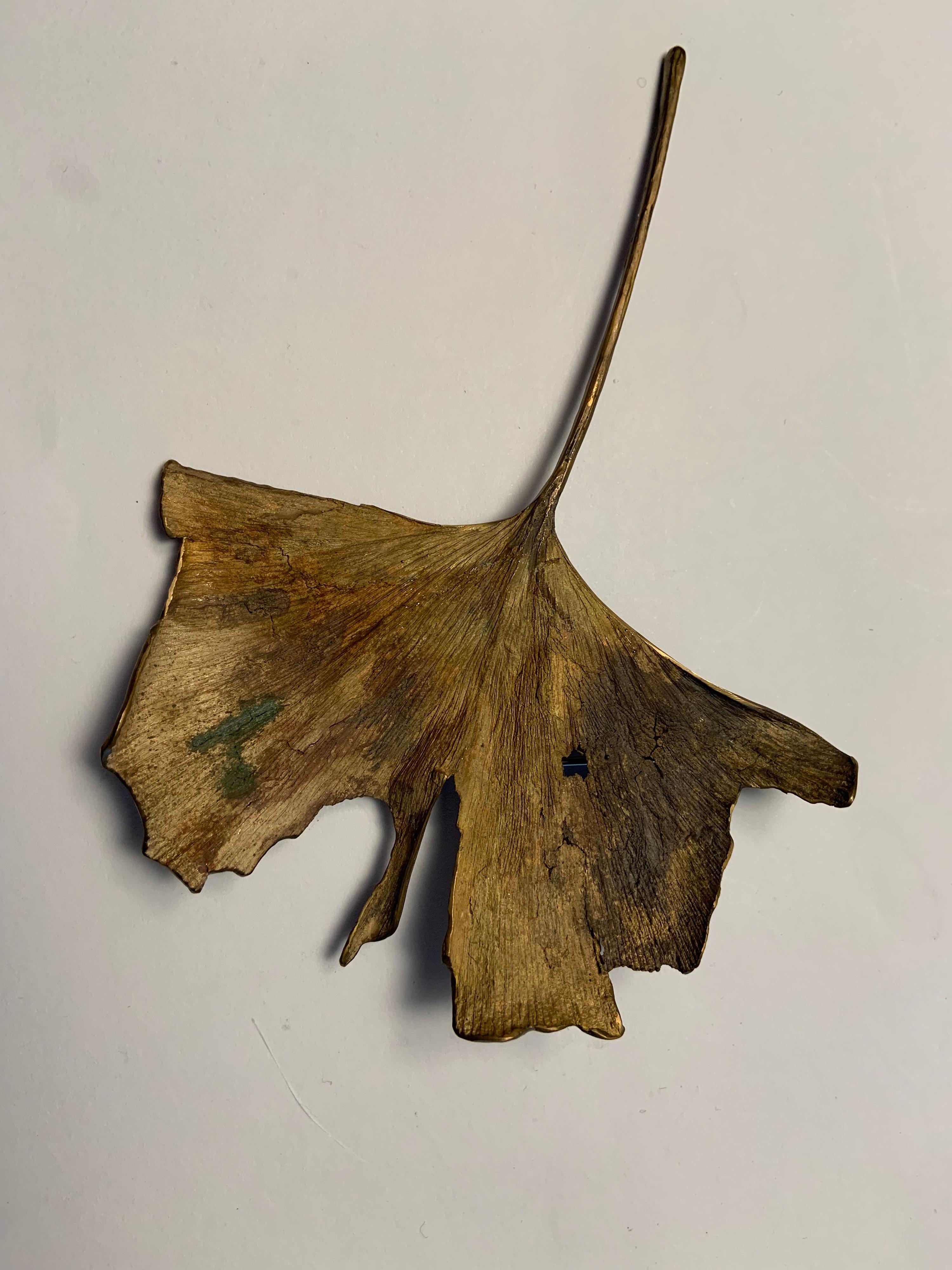 John Iversen Patinated Bronze Gingko Leaf Brooch In Excellent Condition In New Hope, PA