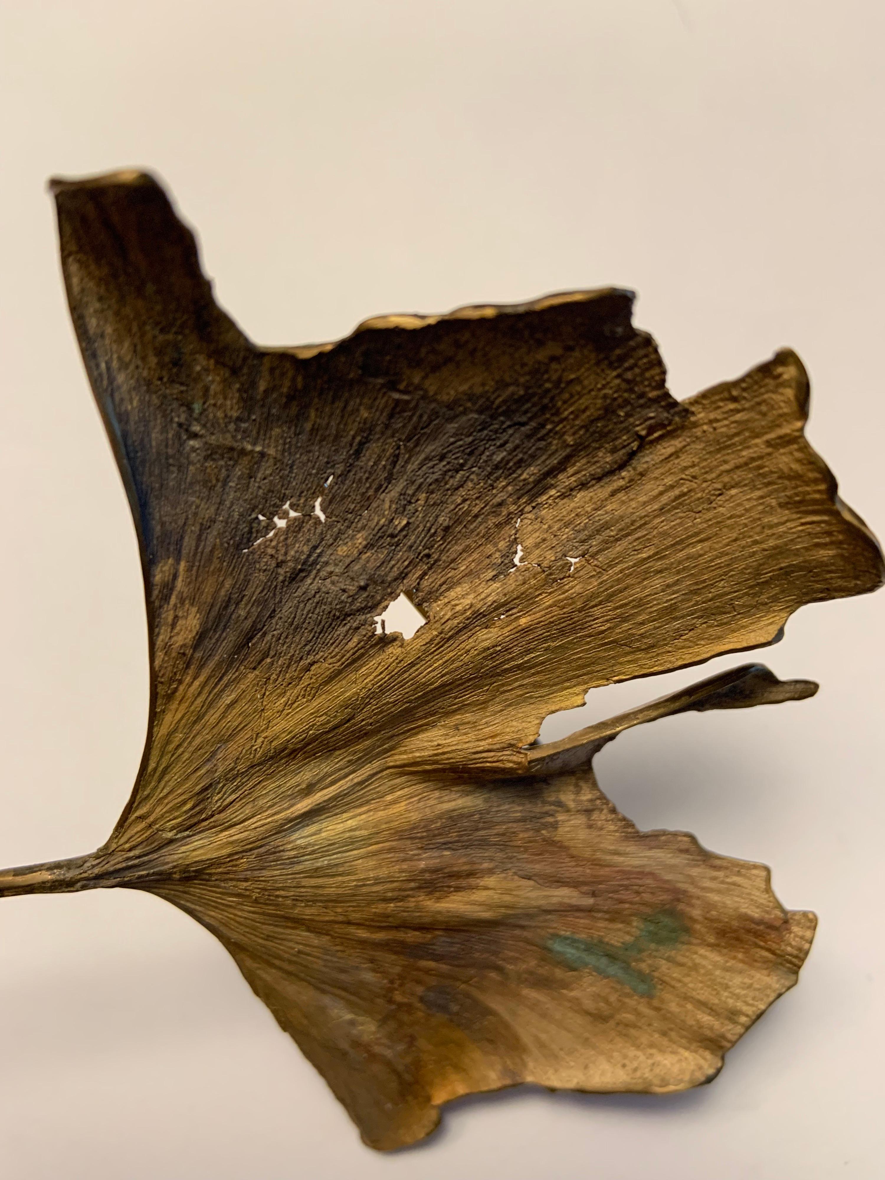 John Iversen Patinated Bronze Gingko Leaf Brooch 1
