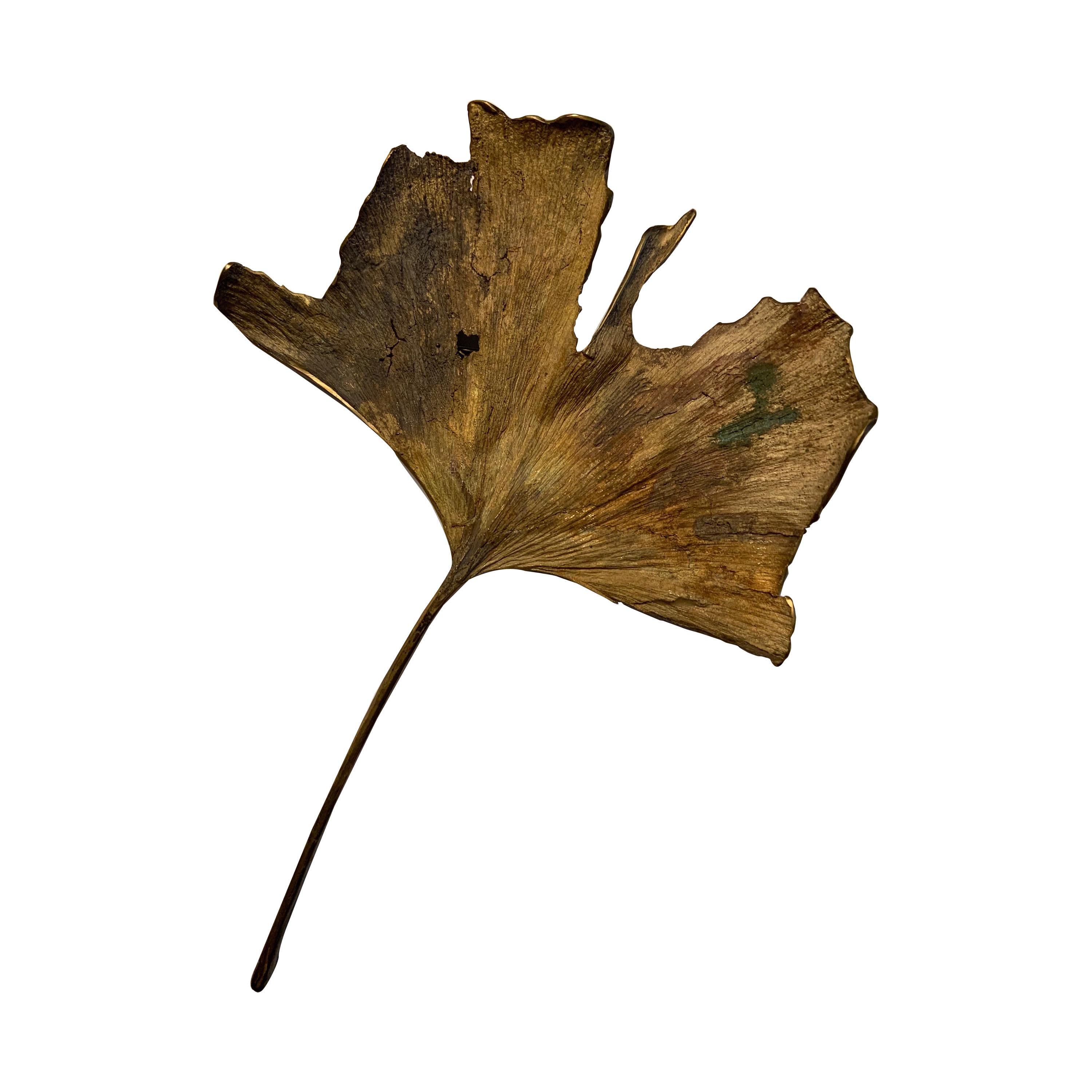John Iversen Patinated Bronze Gingko Leaf Brooch