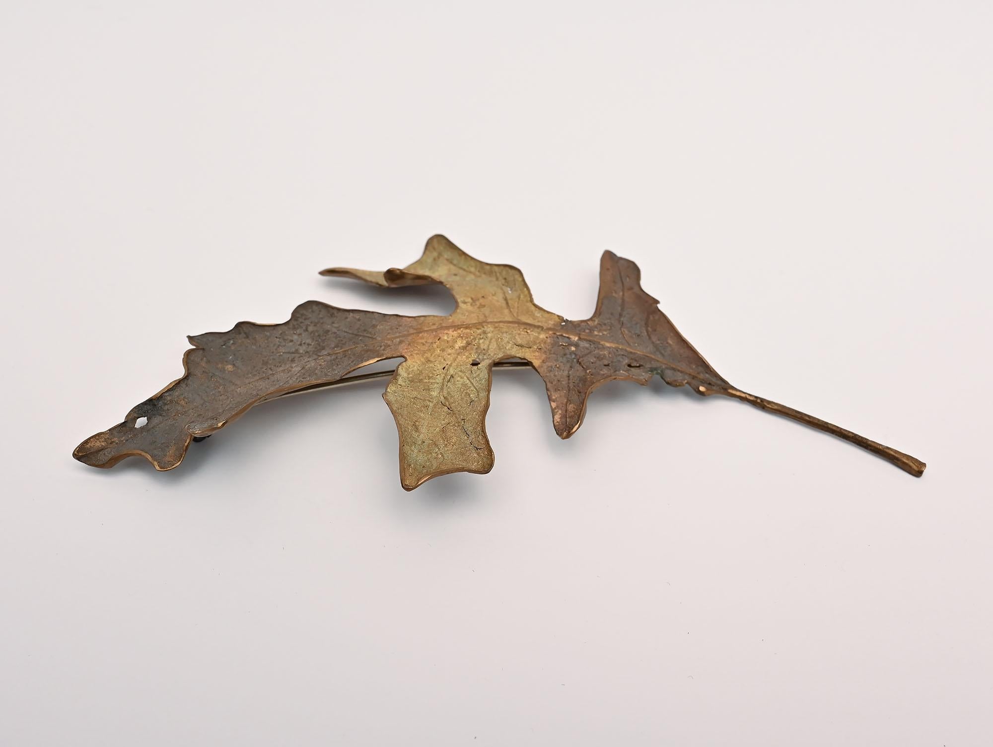 Modern John Iversen Patinated Bronze Leaf Brooch For Sale