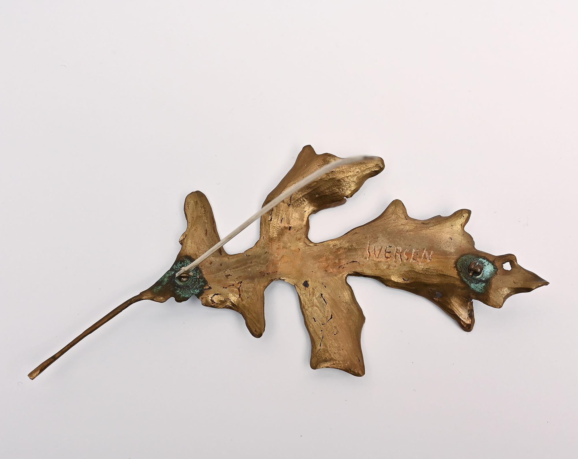 Women's or Men's John Iversen Patinated Bronze Leaf Brooch For Sale