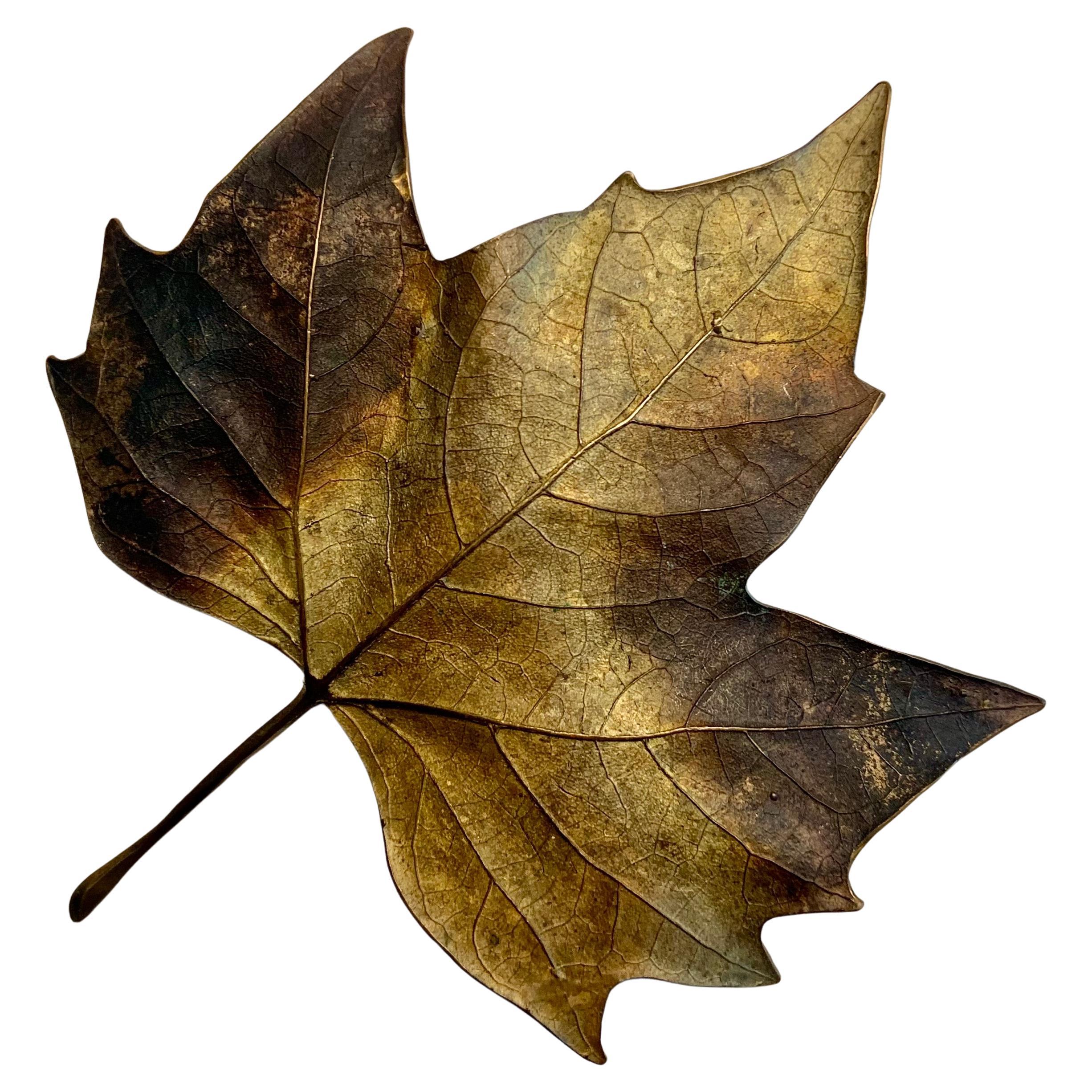 John Iversen Patinated Bronze Maple Leaf Brooch, Modern Design, USA For Sale