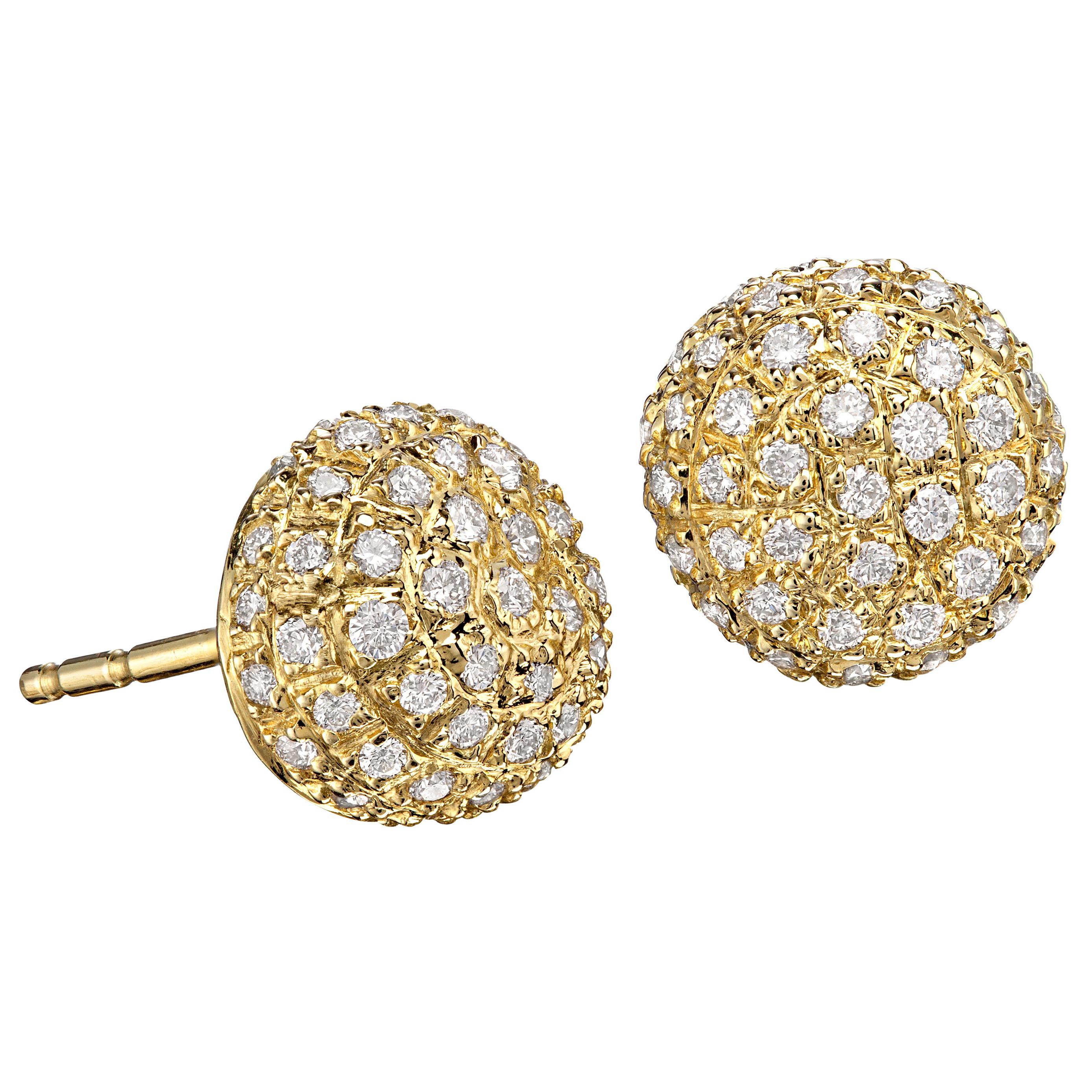 Contemporary Round Brilliant White Diamond Gold Stud Earrings, John Iversen 2019