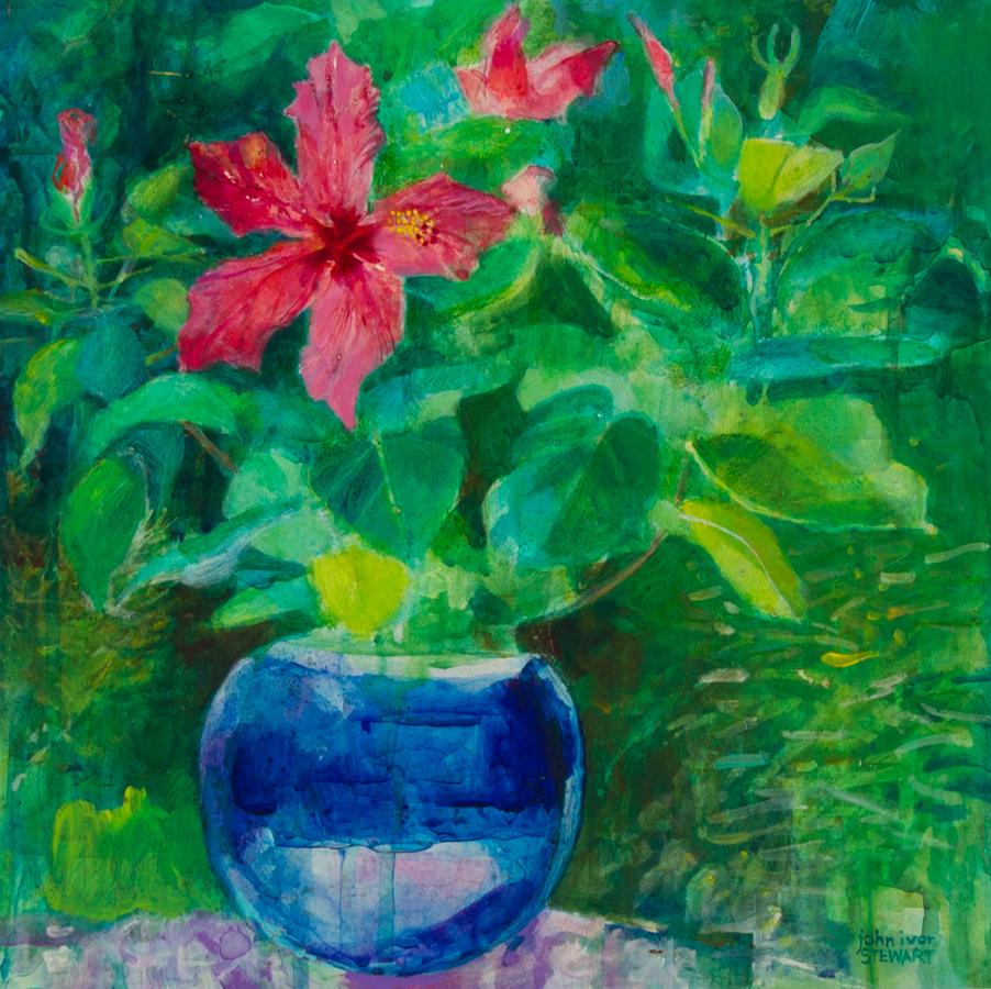 John Ivor Stewart PPPS (1936-2018) - Framed Contemporary Acrylic, Hibiscus For Sale 1