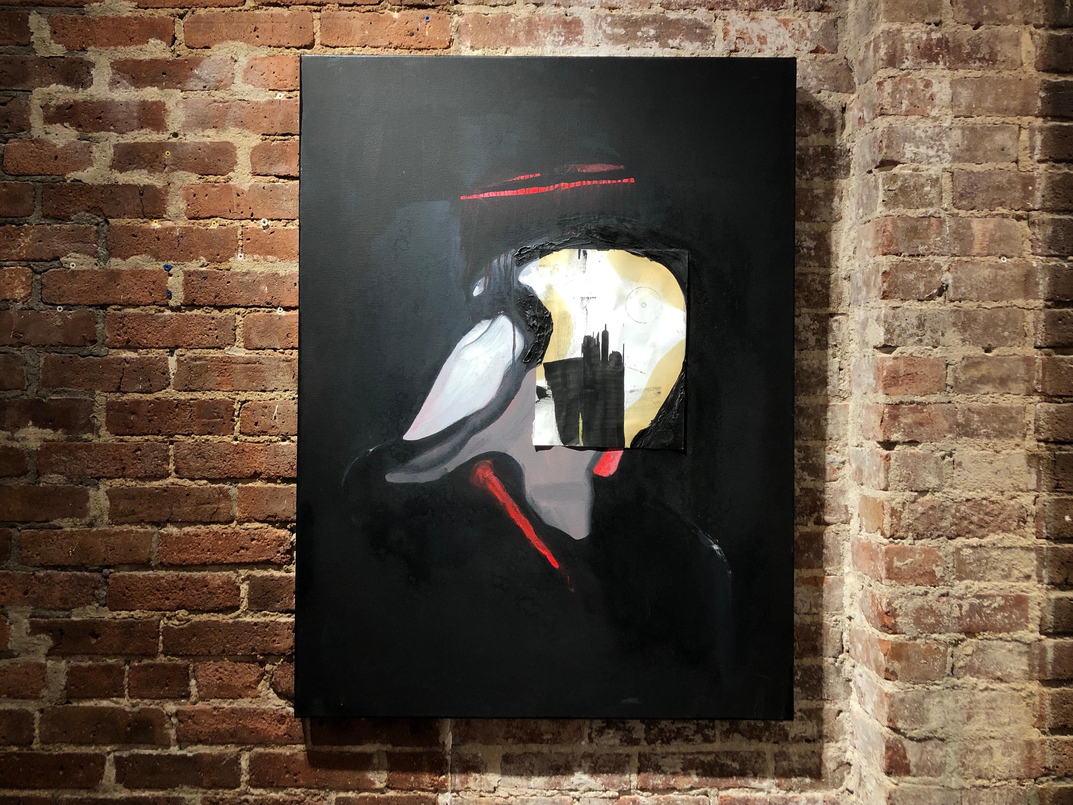 Face (Empty), black and grey abstract mixed media painting - Painting by John J. Hartford