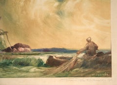 Fisherman with Windmill - Antique Monotype