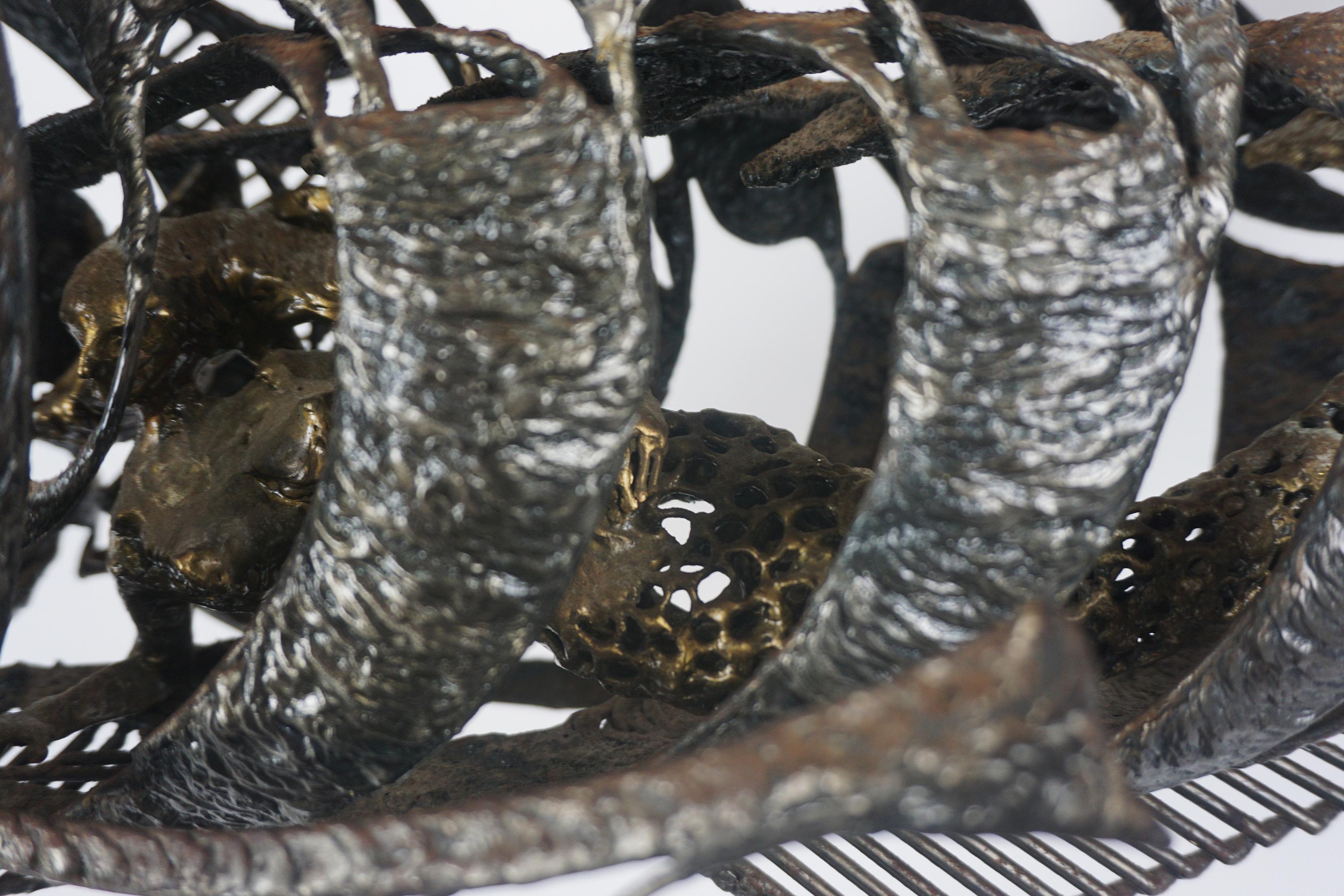 Large Original Brutalist Sculpture of Mermaid inside a Rainbow Trout - Gold Figurative Sculpture by John Jagger