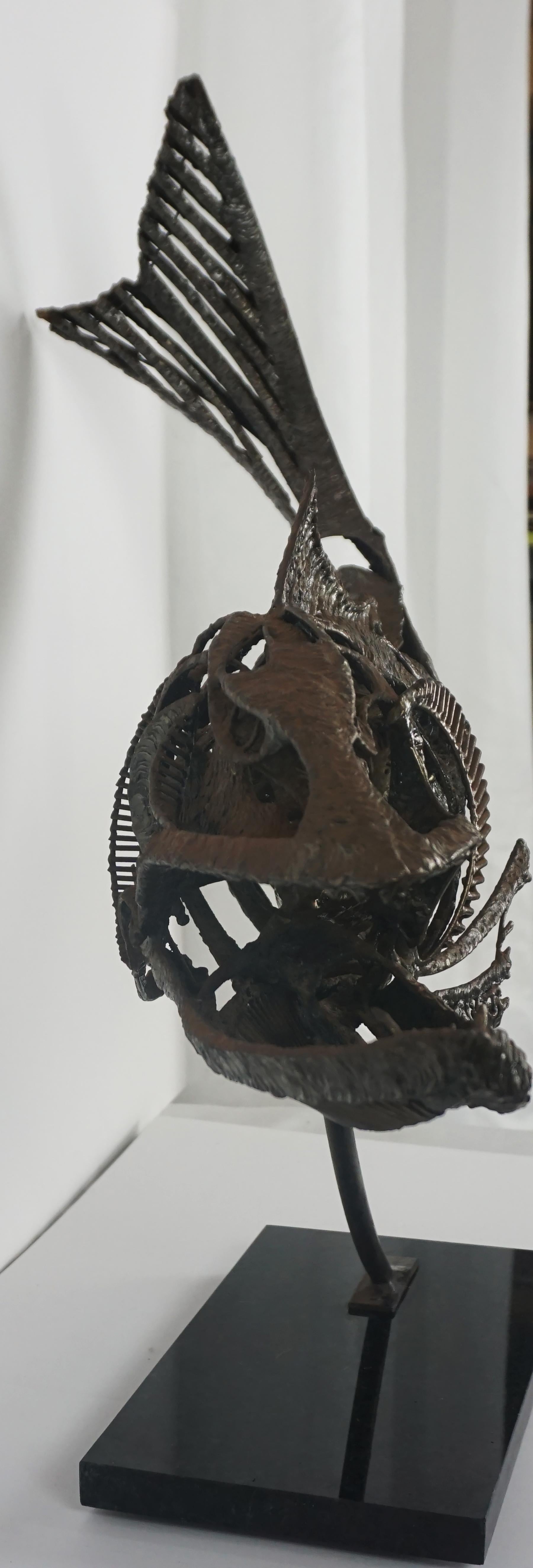 Large Original Brutalist Sculpture of Mermaid inside a Rainbow Trout 1