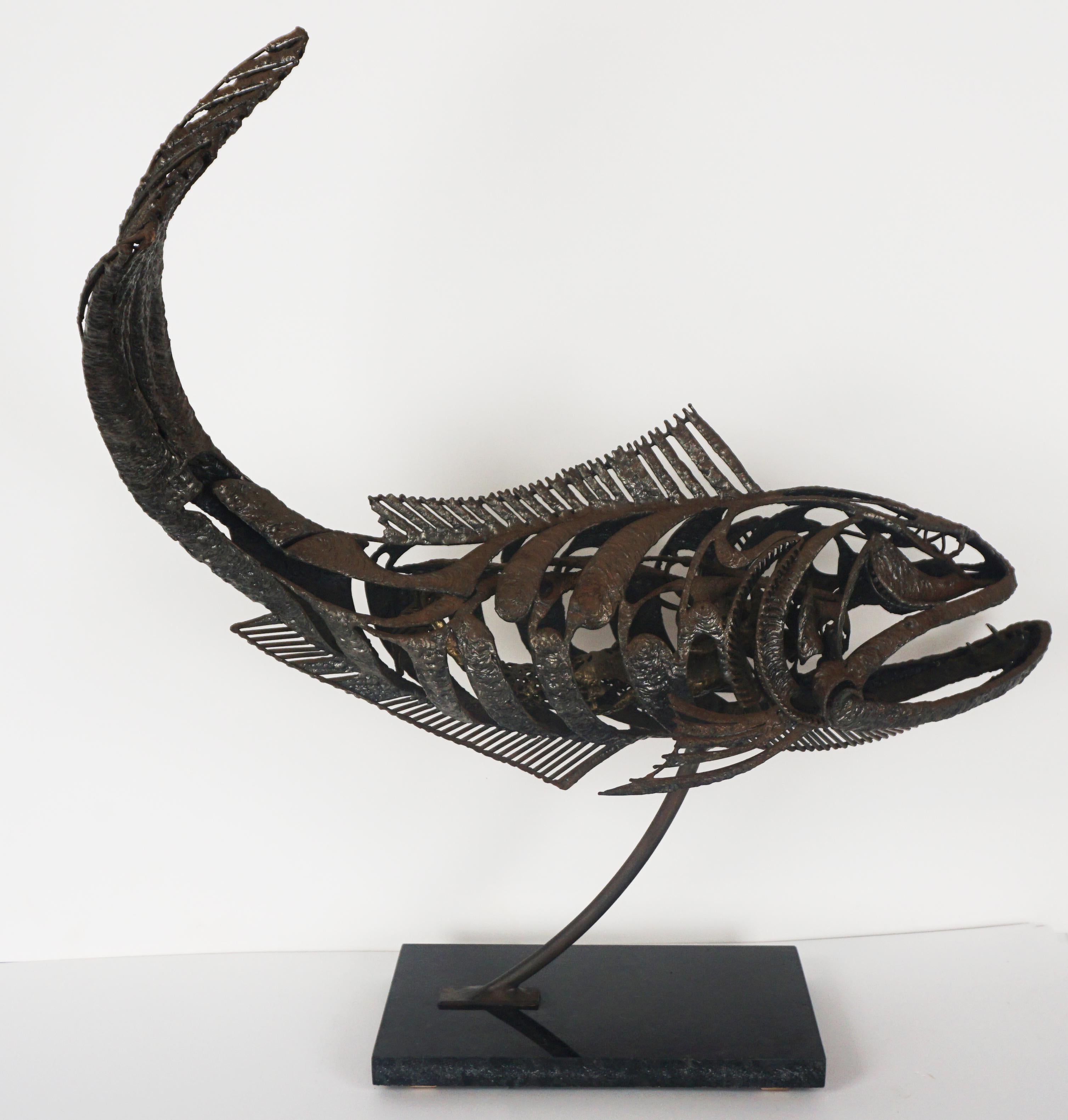 Large Original Brutalist Sculpture of Mermaid inside a Rainbow Trout 2