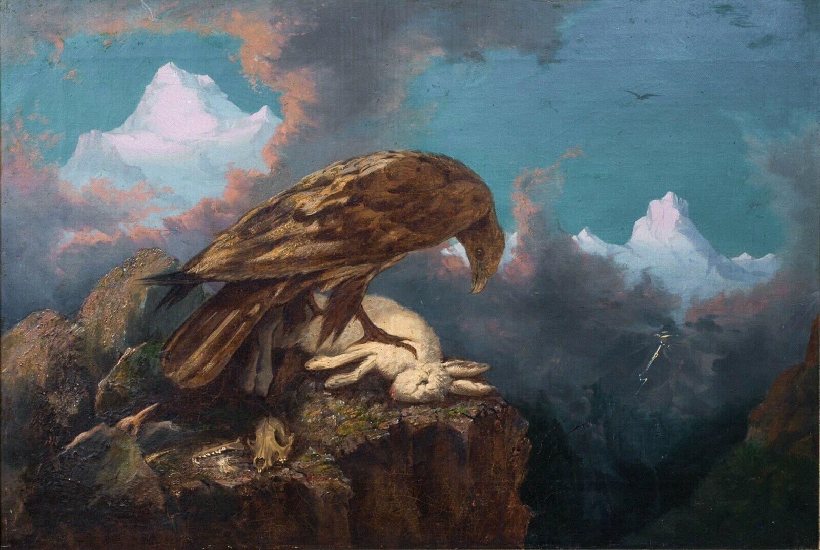 Adler und Hase in den Alpen, 19. Jahrhundert  (Braun), Portrait Painting, von John James Audubon